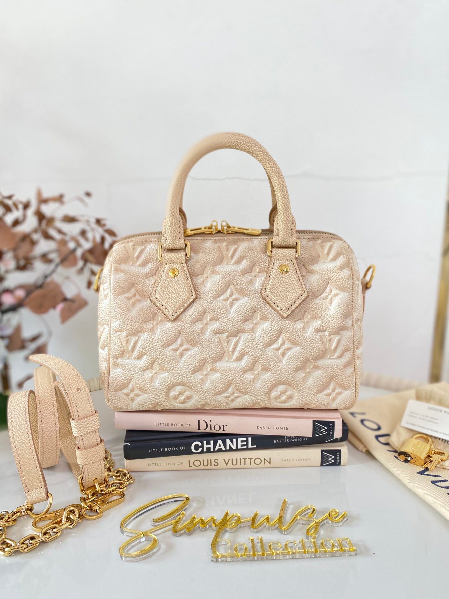 L V Speedy Bandouliere 20 Stardust Mono Empreinte Leather