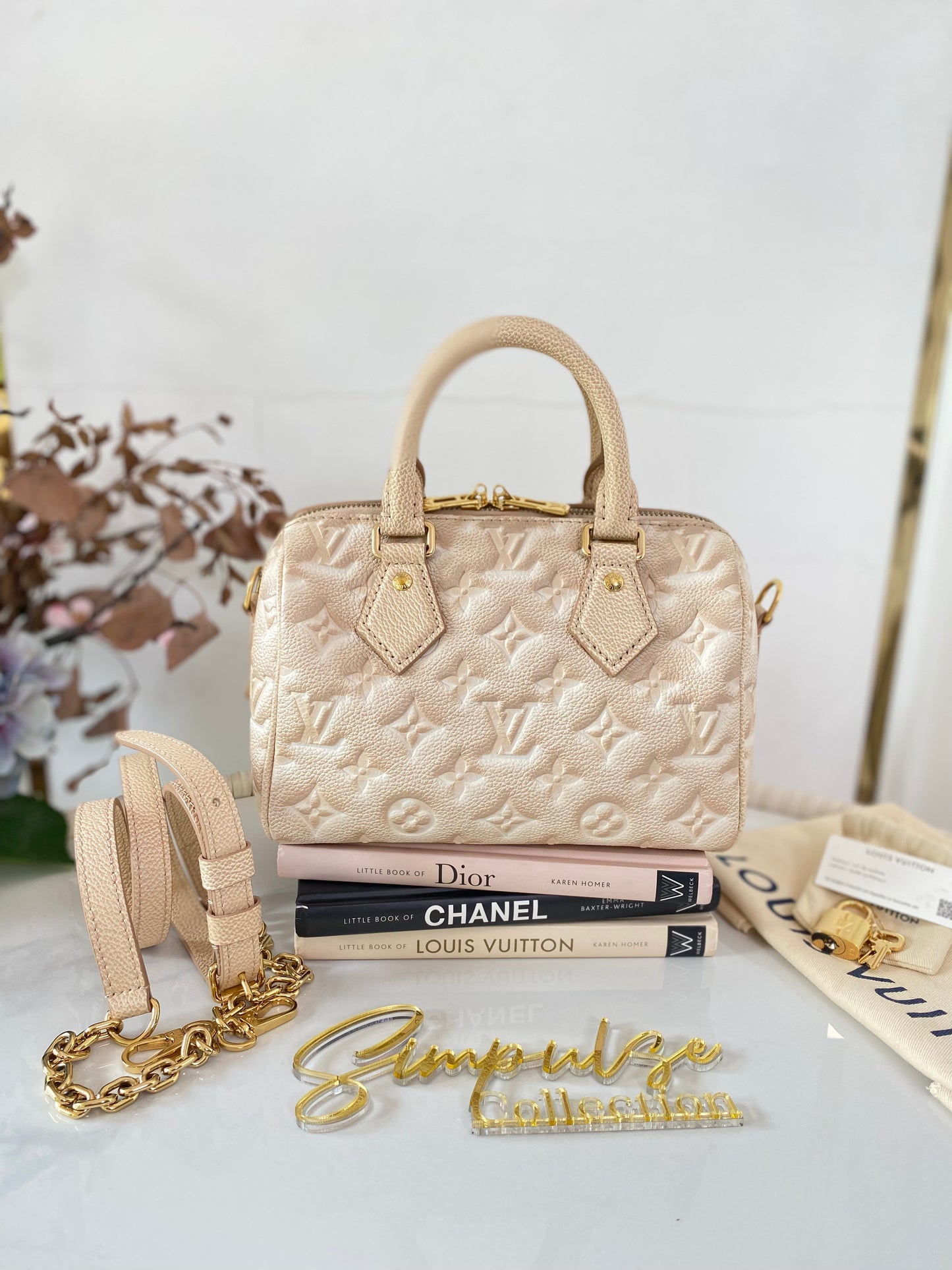 L V Speedy Bandouliere 20 Stardust Mono Empreinte Leather