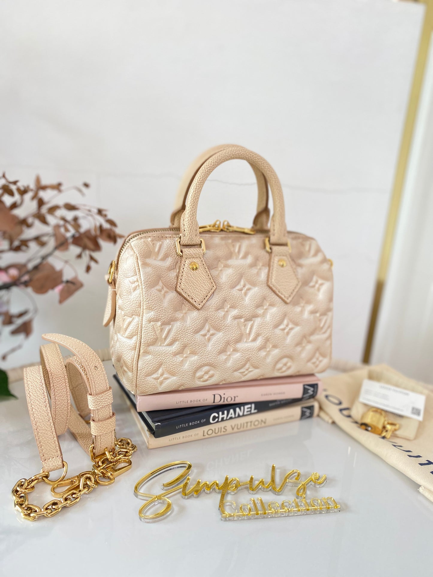 L V Speedy Bandouliere 20 Stardust Mono Empreinte Leather