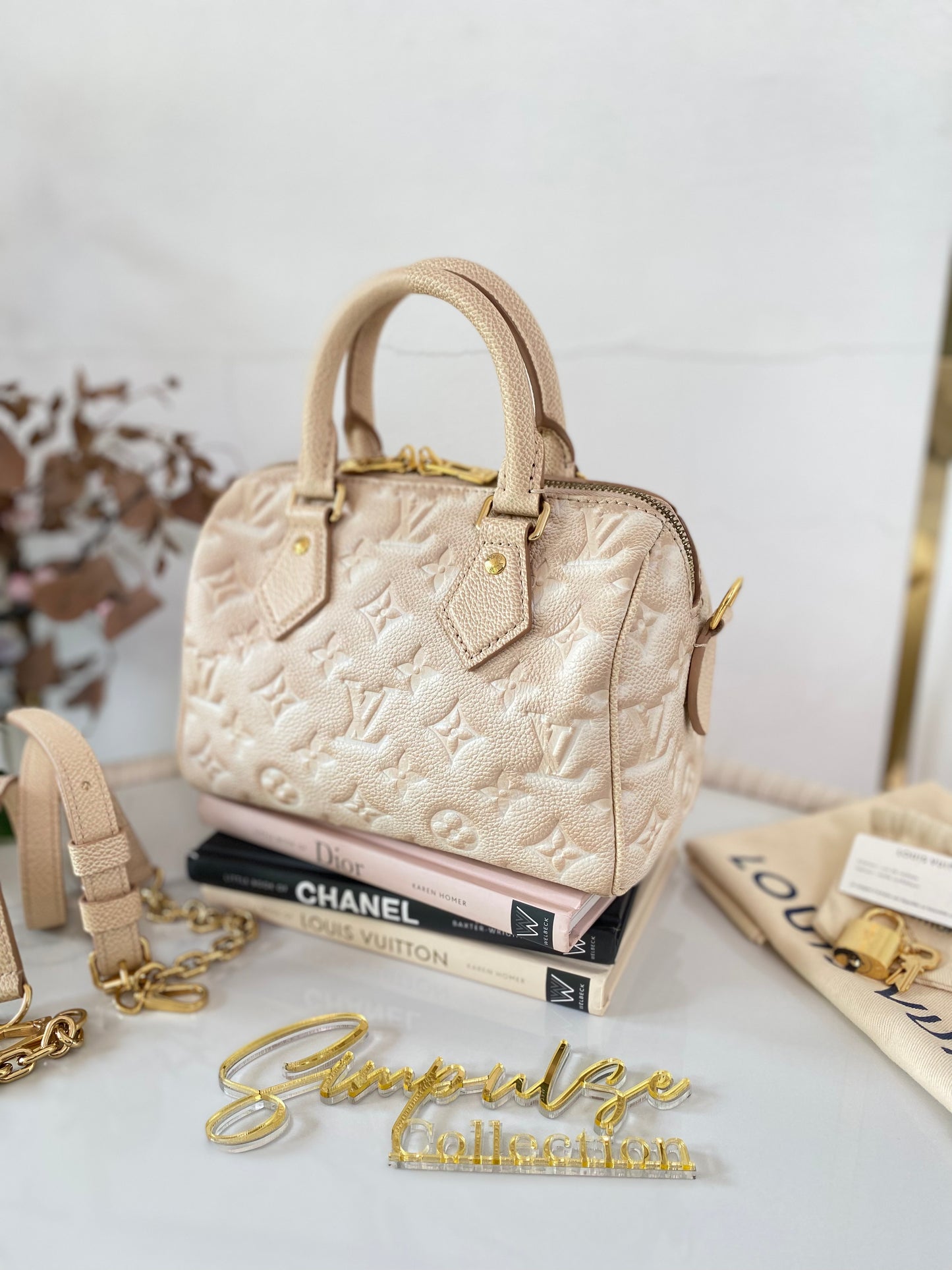 L V Speedy Bandouliere 20 Stardust Mono Empreinte Leather