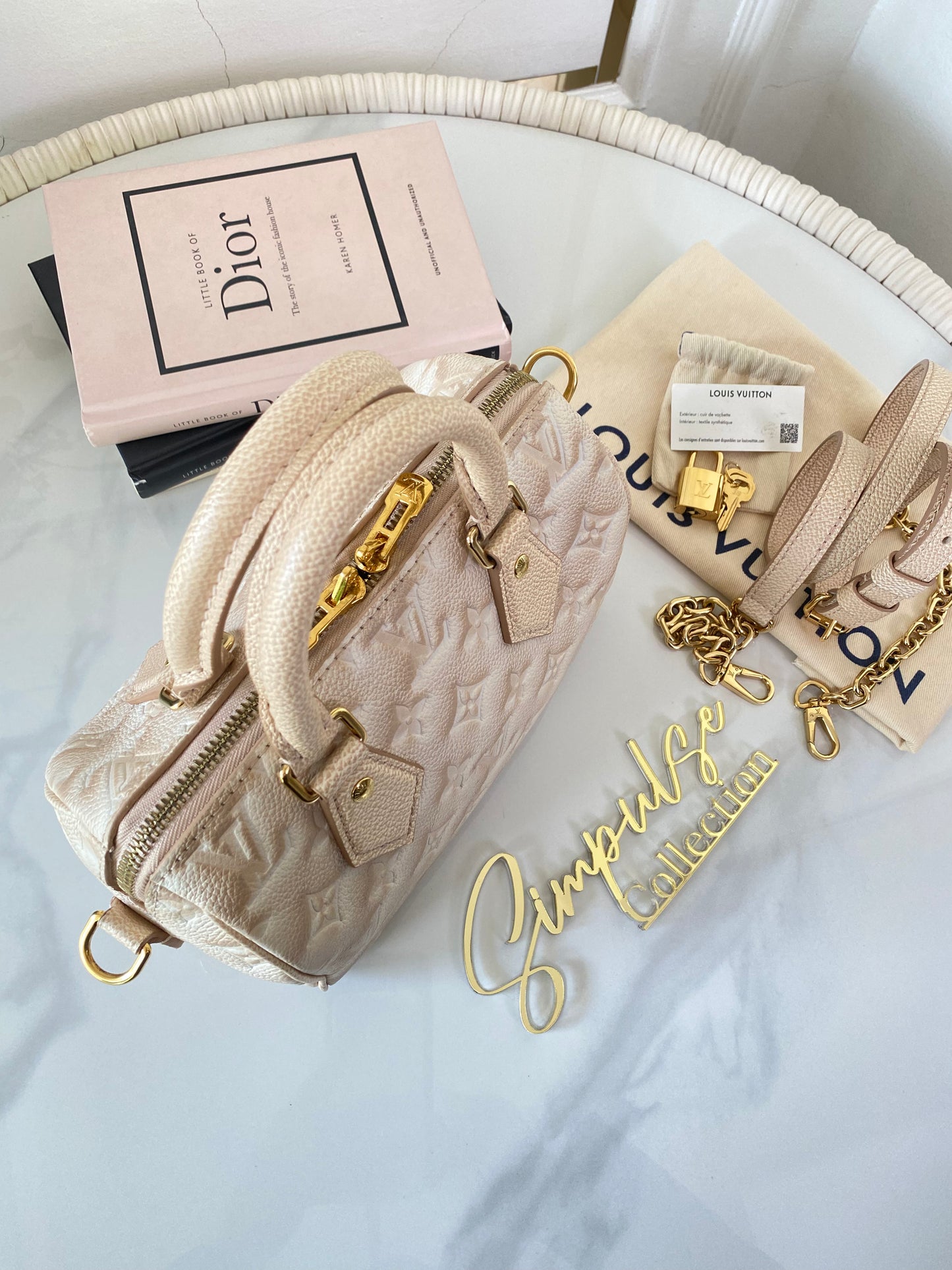L V Speedy Bandouliere 20 Stardust Mono Empreinte Leather