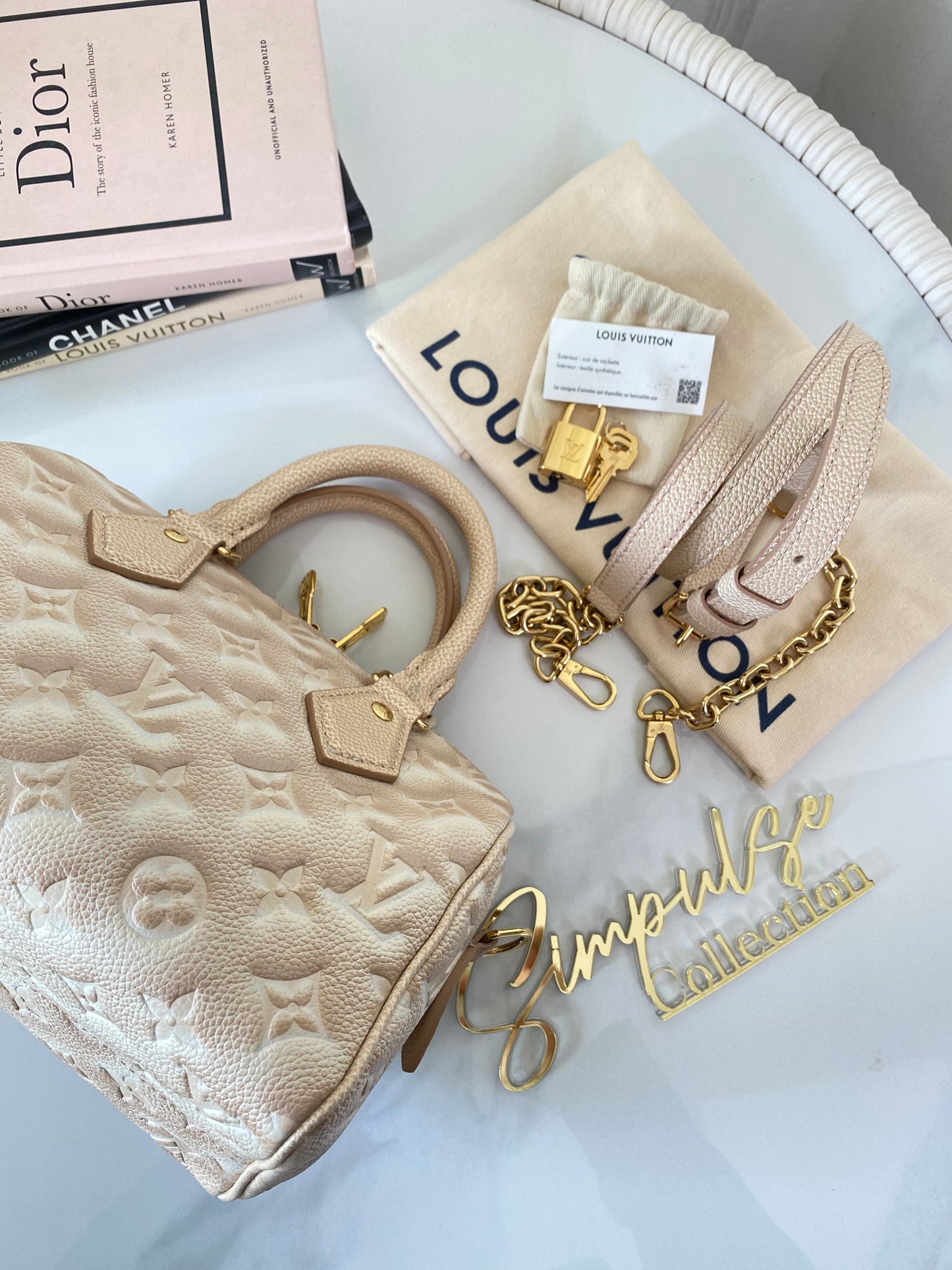 L V Speedy Bandouliere 20 Stardust Mono Empreinte Leather