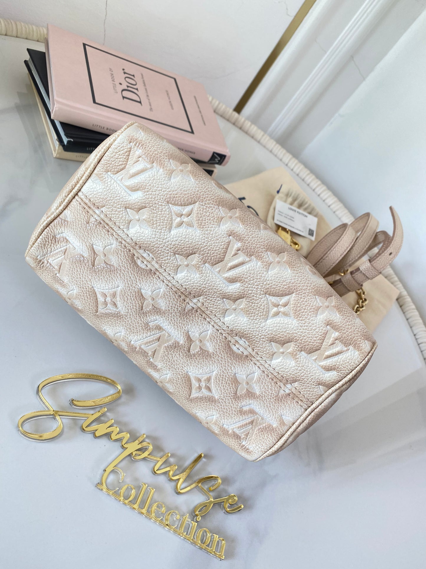 L V Speedy Bandouliere 20 Stardust Mono Empreinte Leather