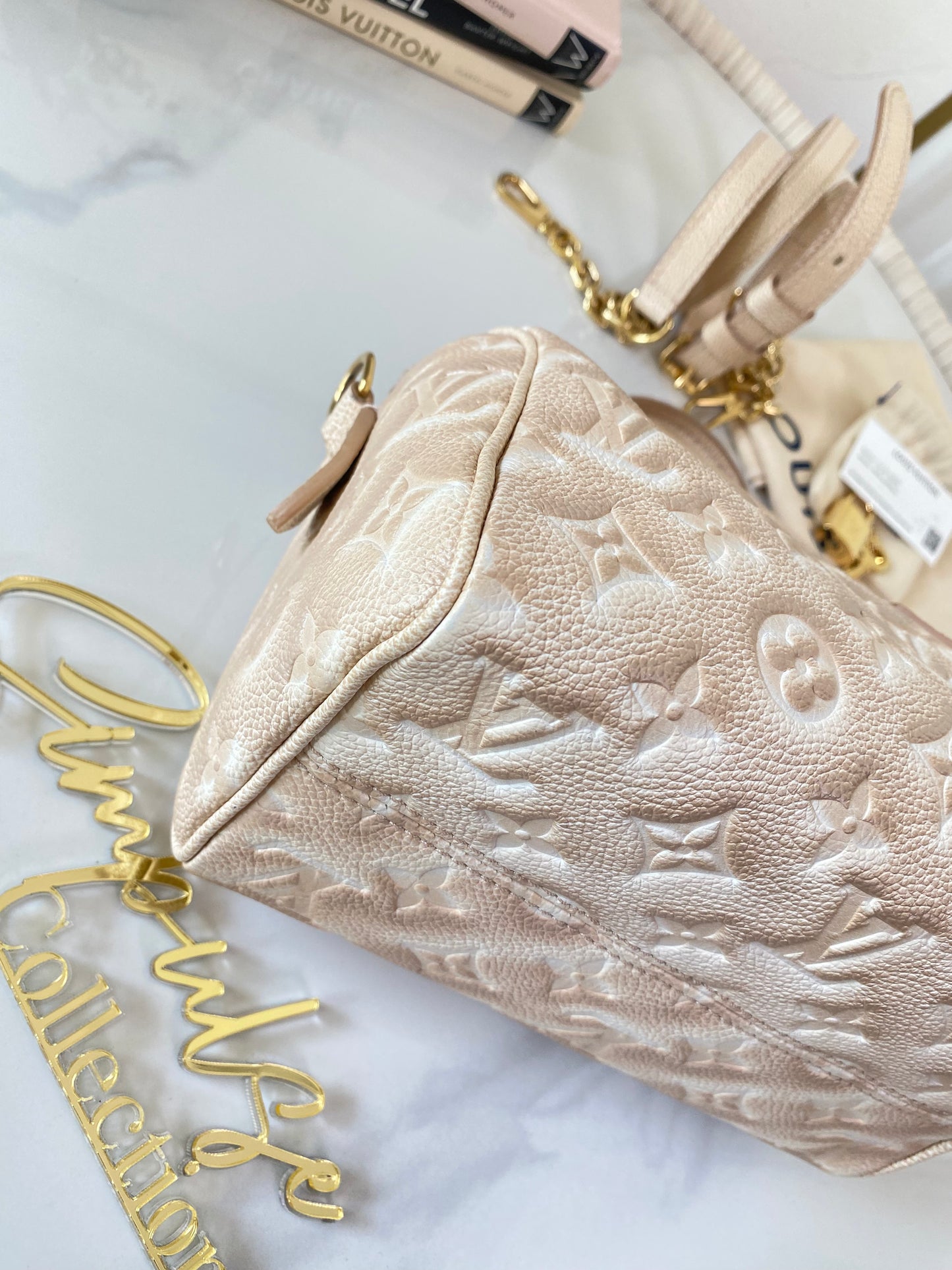 L V Speedy Bandouliere 20 Stardust Mono Empreinte Leather