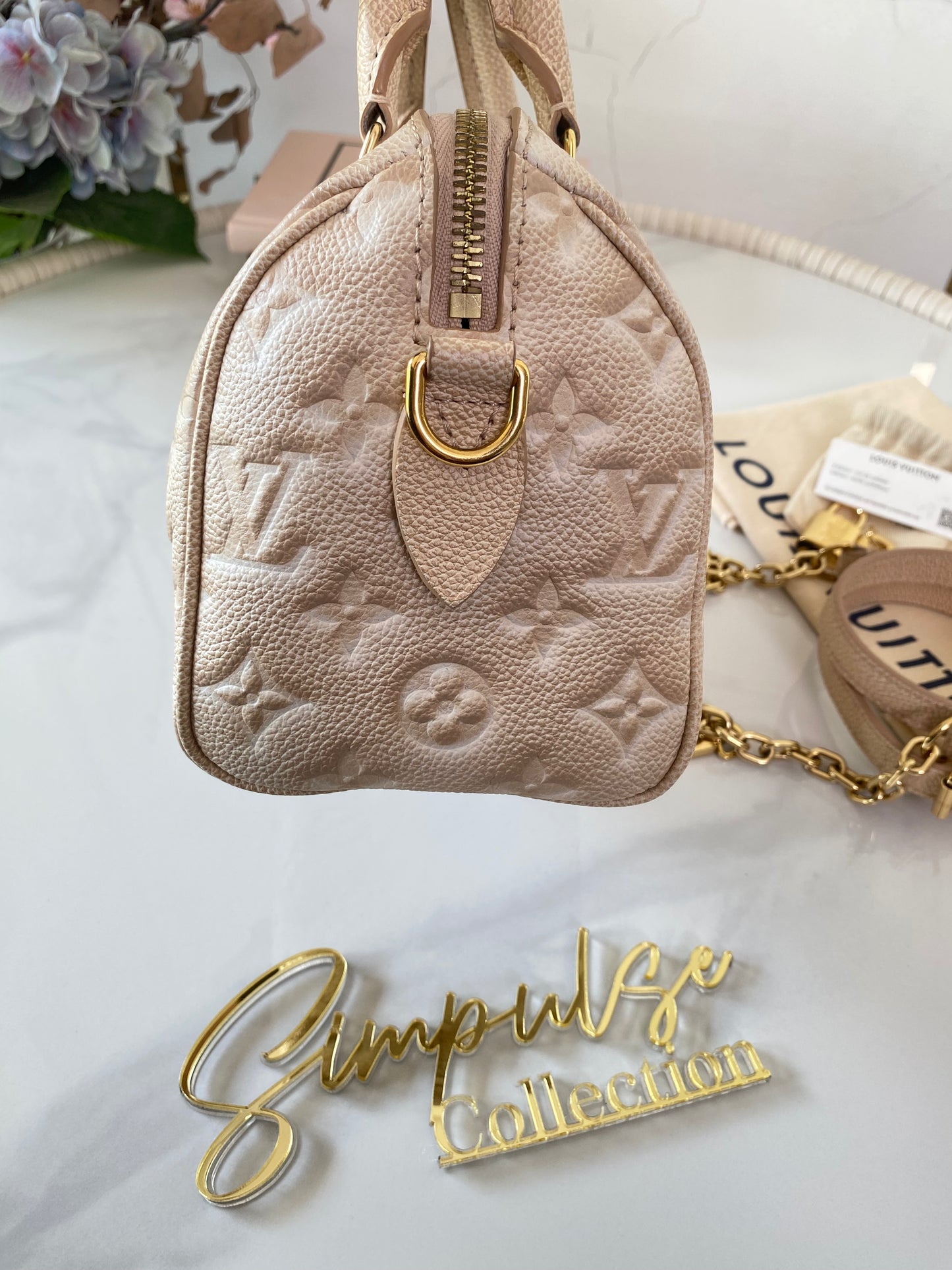 L V Speedy Bandouliere 20 Stardust Mono Empreinte Leather