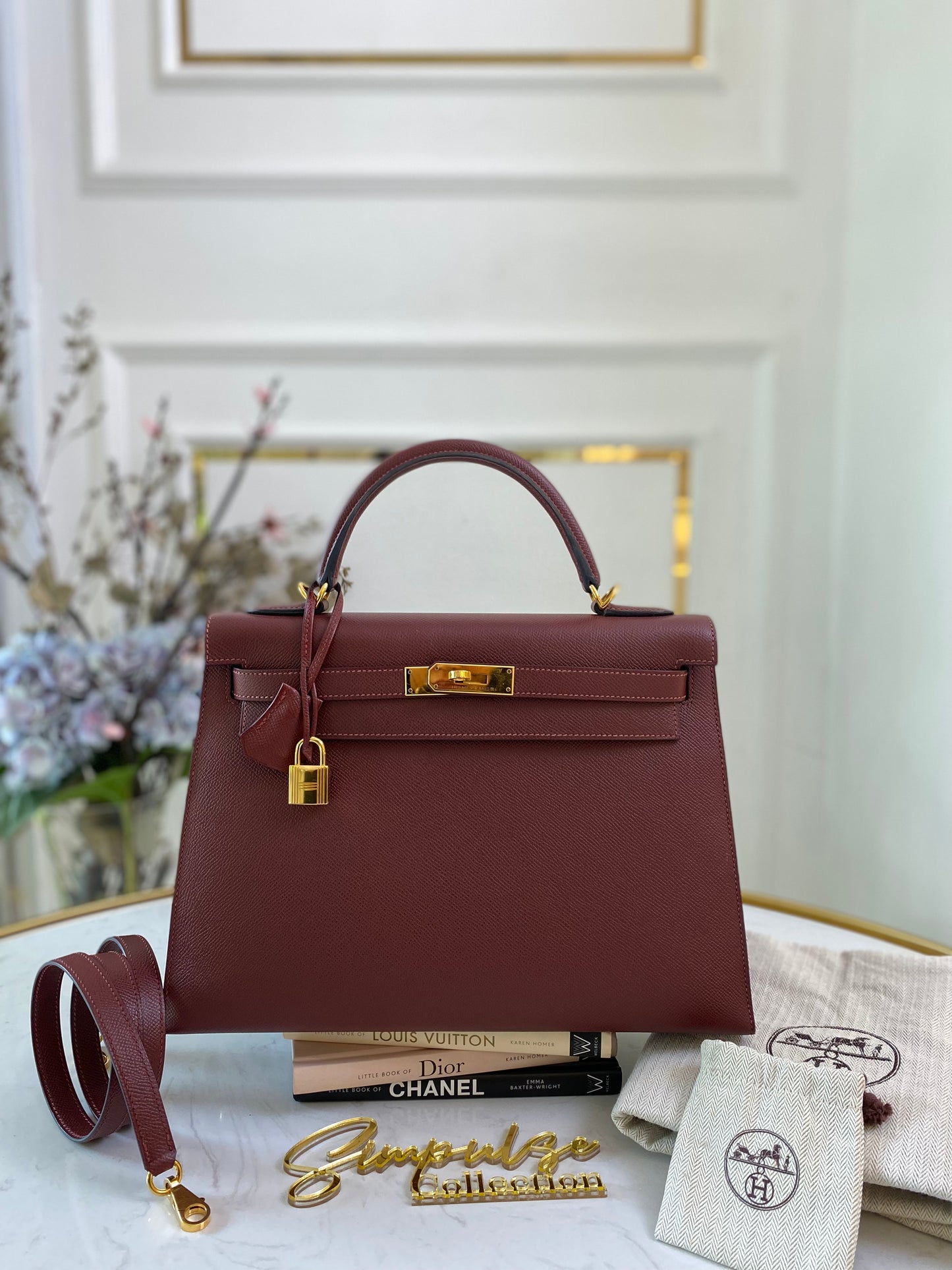 Kelly Bordeaux Epsom Sellier 32cm GHW
