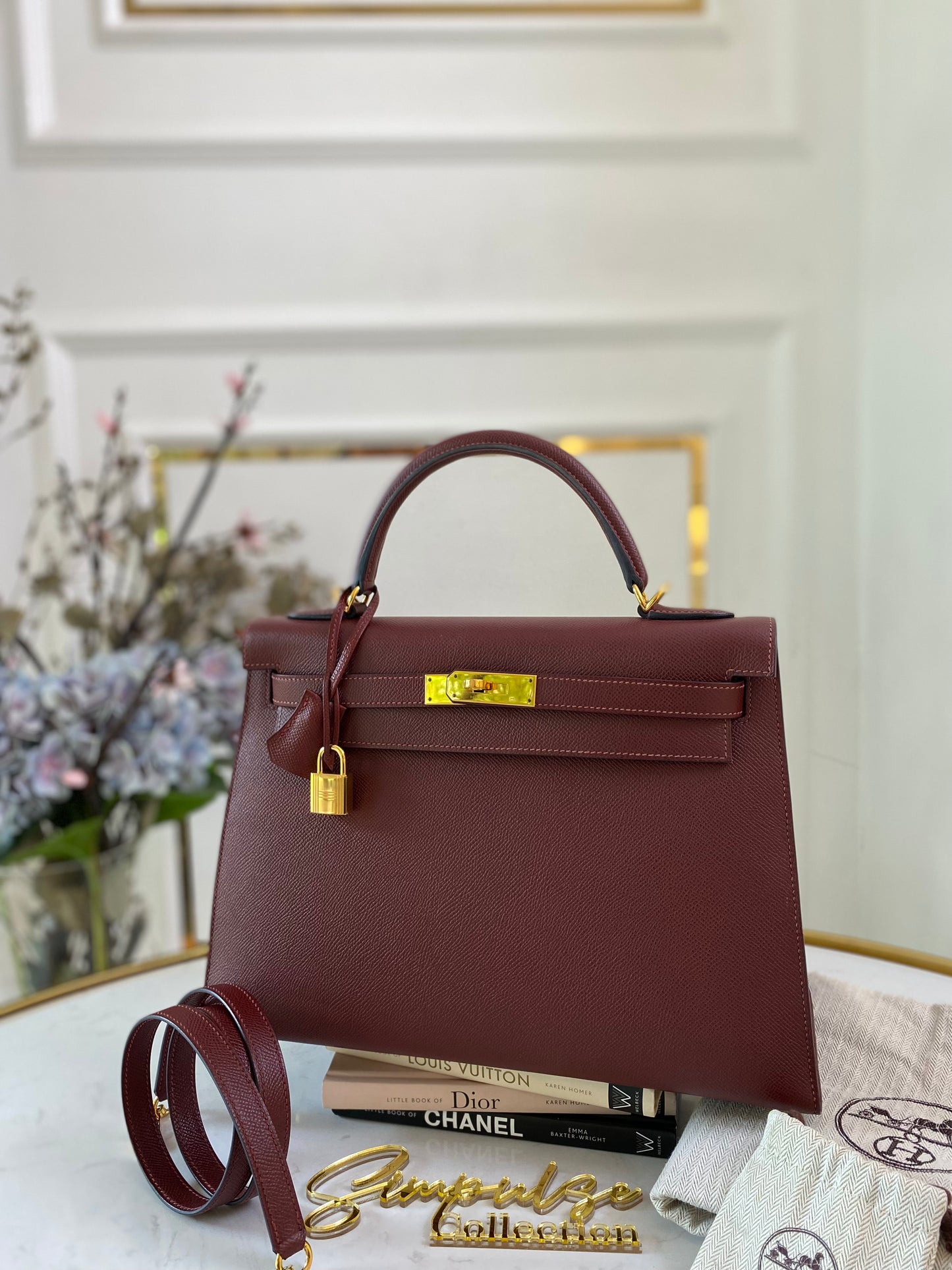 Kelly Bordeaux Epsom Sellier 32cm GHW