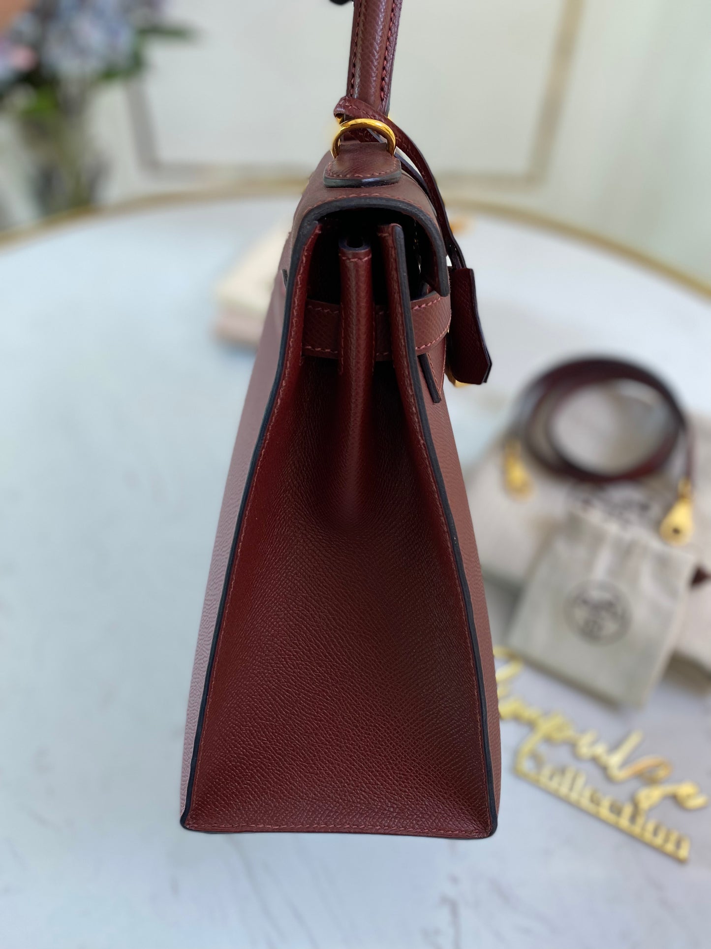 Kelly Bordeaux Epsom Sellier 32cm GHW