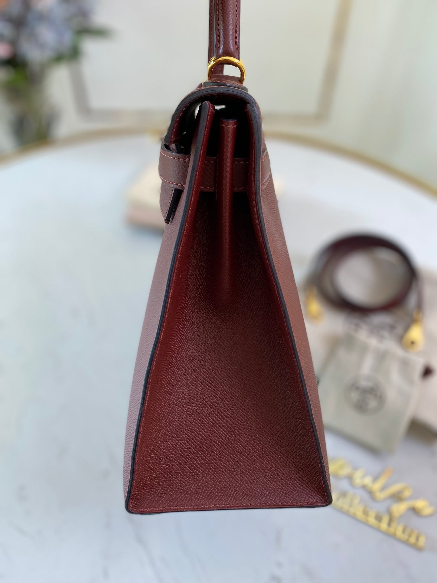 Kelly Bordeaux Epsom Sellier 32cm GHW