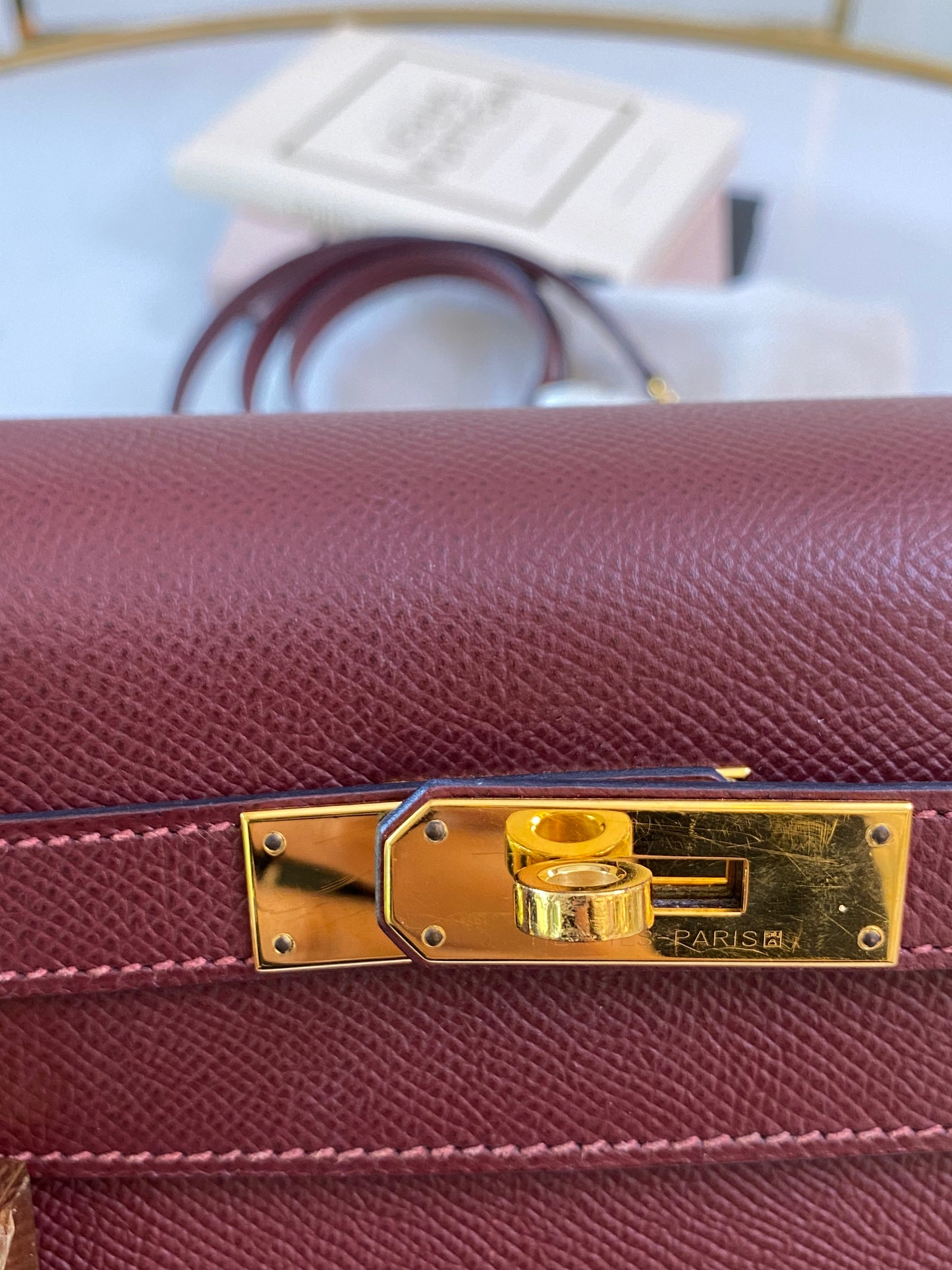 Kelly Bordeaux Epsom Sellier 32cm GHW