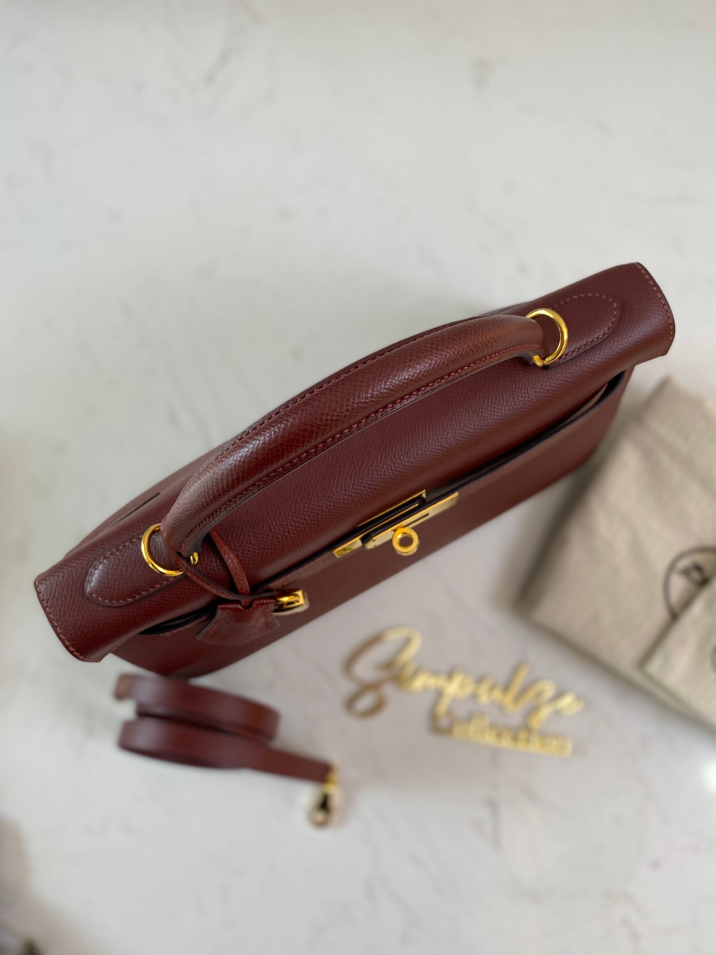 Kelly Bordeaux Epsom Sellier 32cm GHW