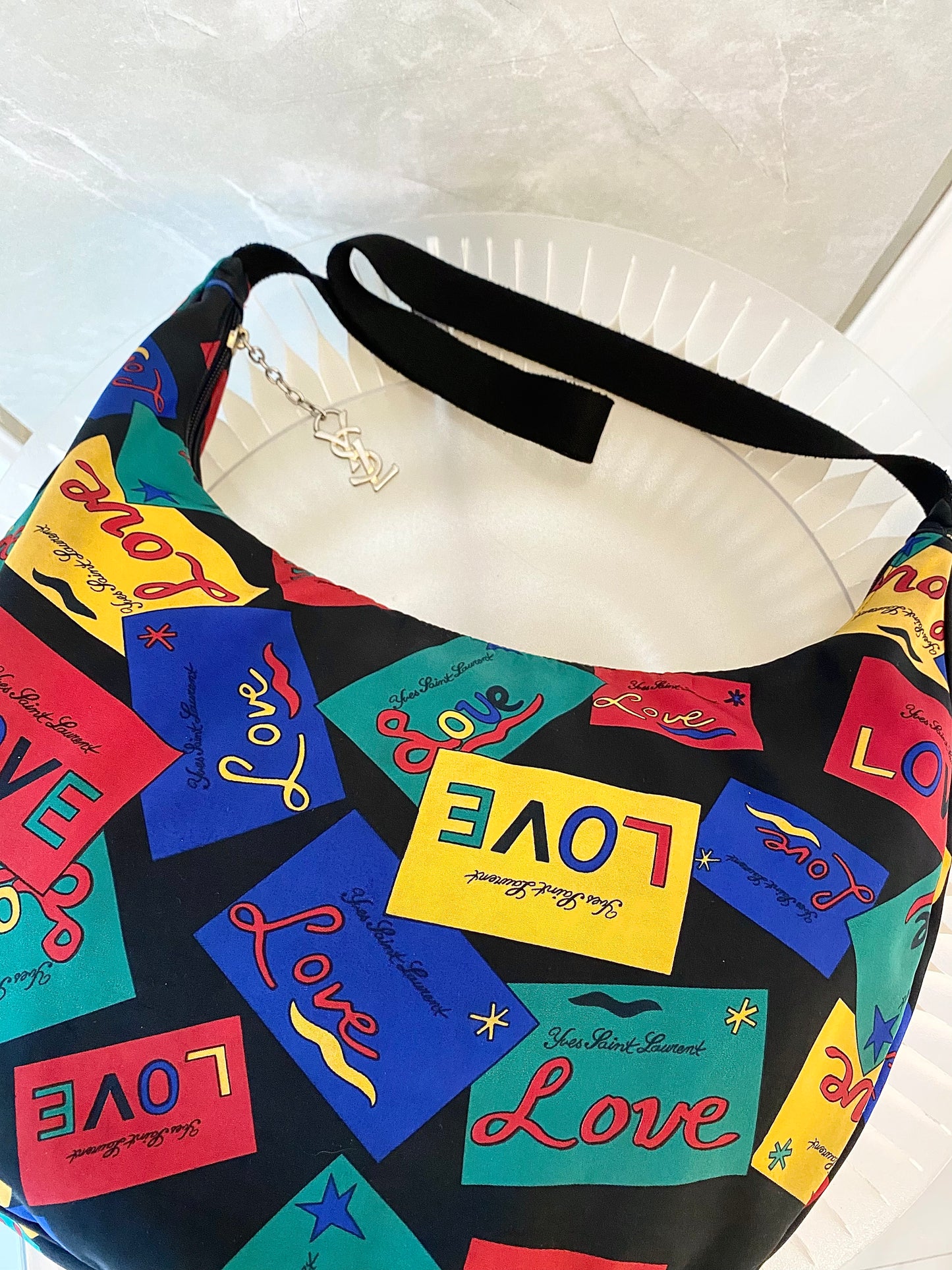 Yves Saint Laurent Vintage “ LOVE “ Print Nylon Canvas Hobo Shoulder Bag