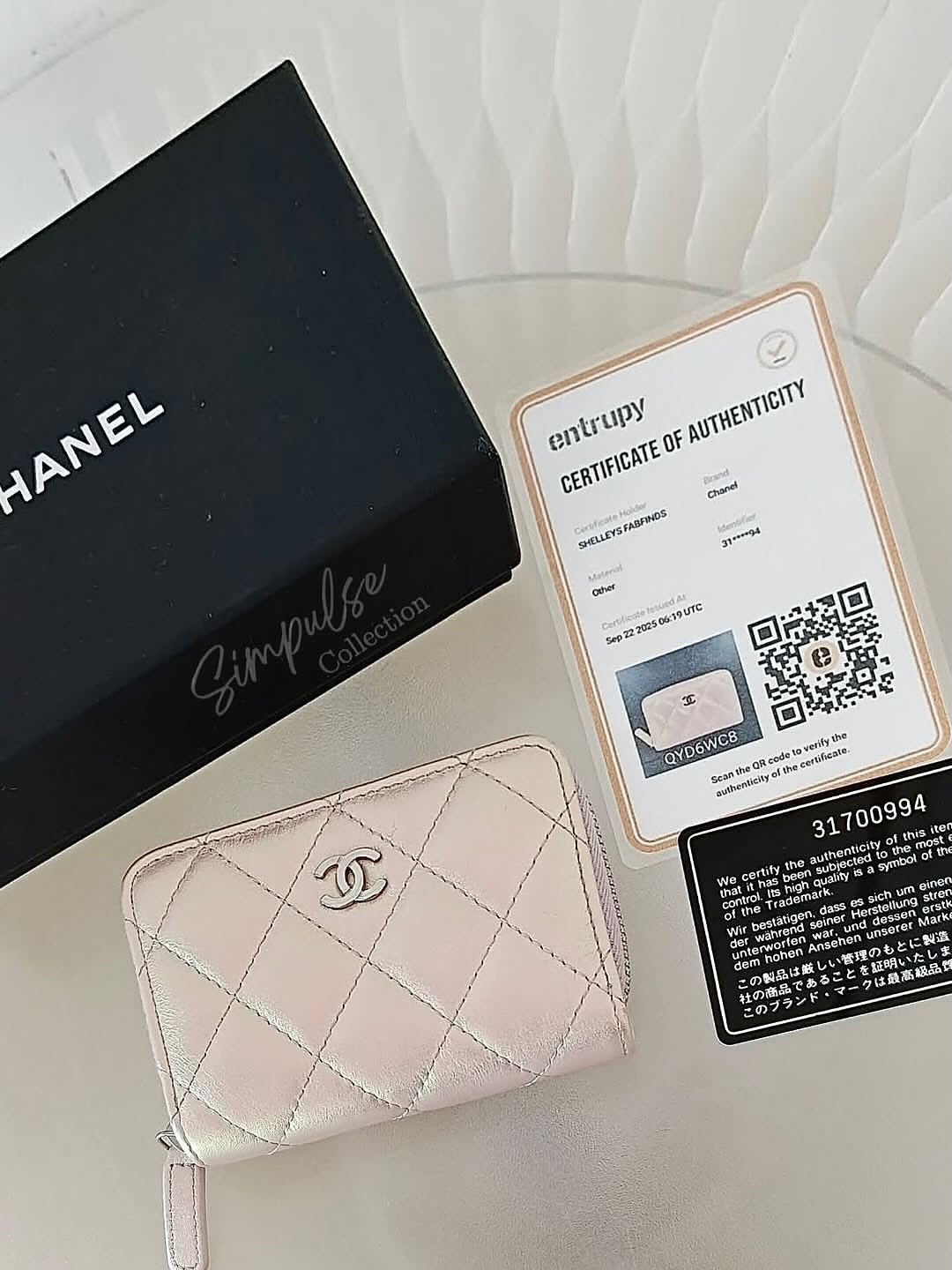Chanel Cc Zip Pink Quilted Irediscent Leather Coin Purse