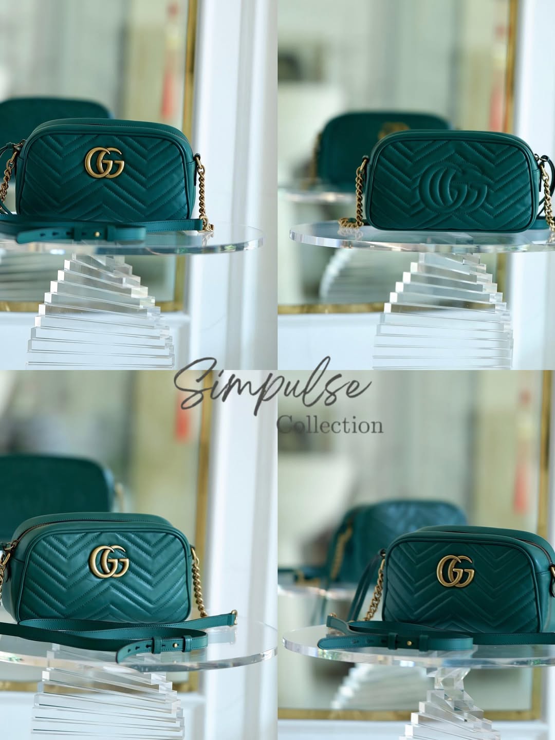 Gucci Marmont Calfskin Matelasse Small Gg Green