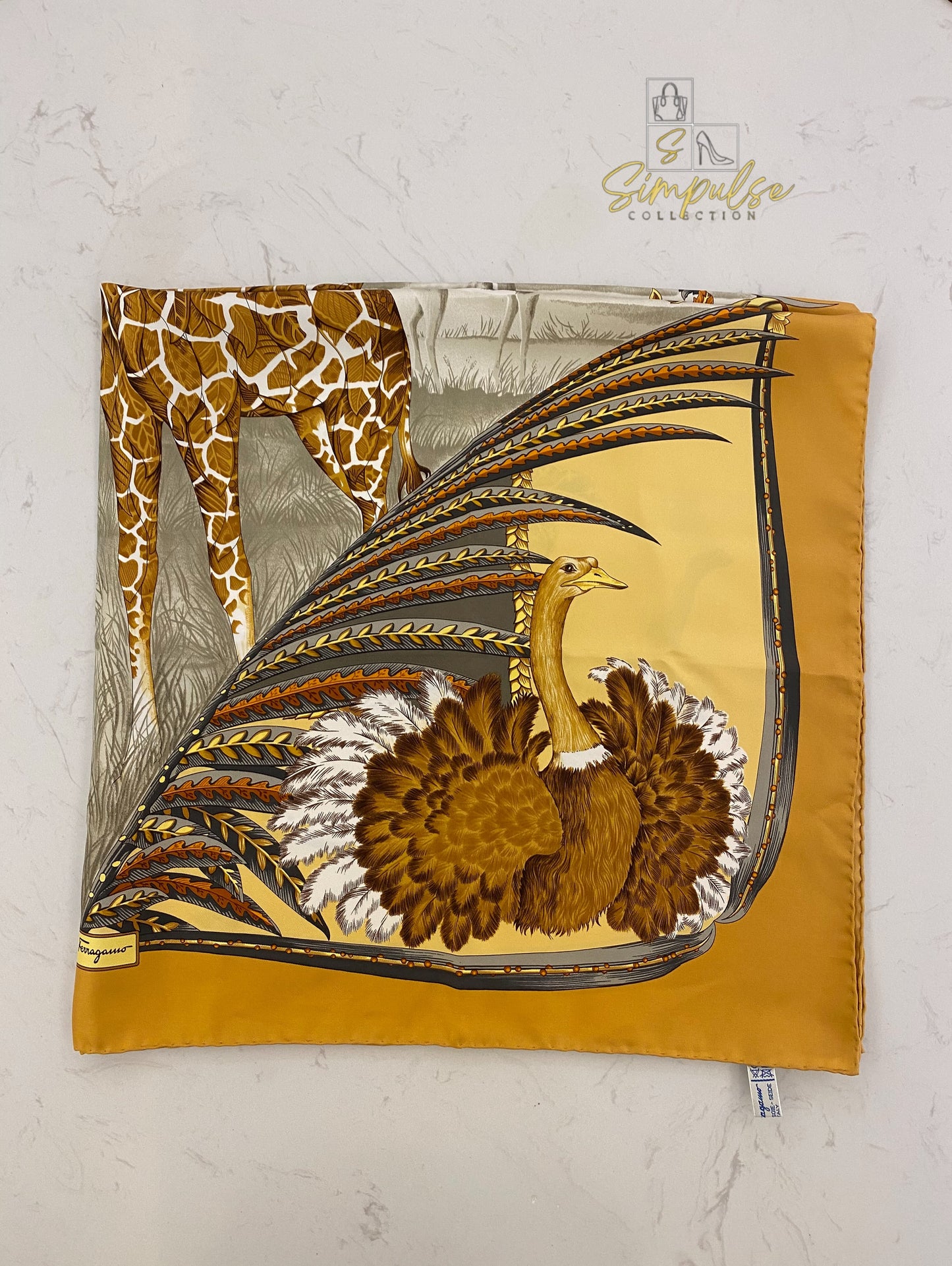 Salvatore Ferregamo Silk Scarf Safari Animal Motif