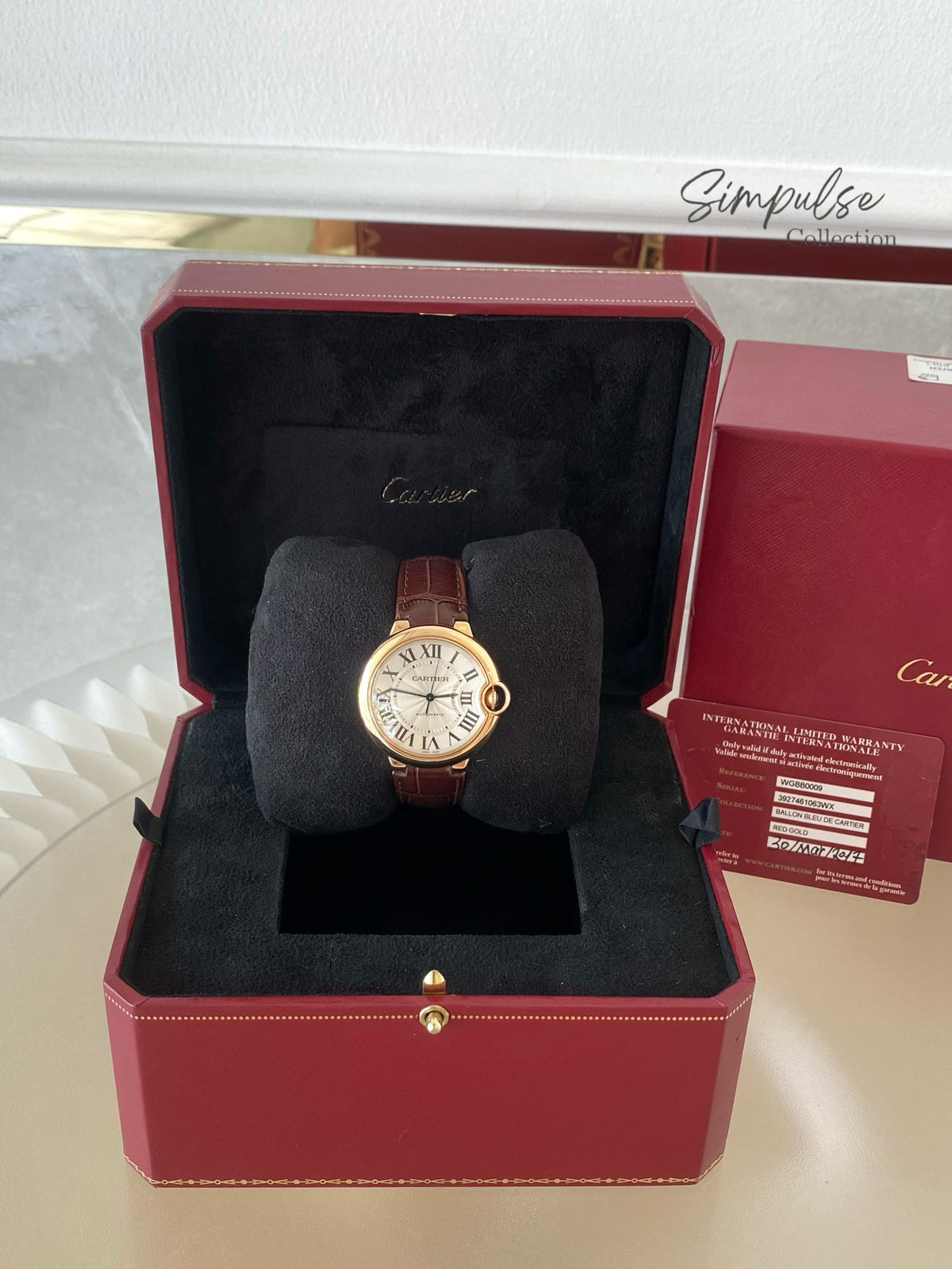 CARTIER BALLON BLEU ROSEGOLD W/ BROWN STRAP LEATHER