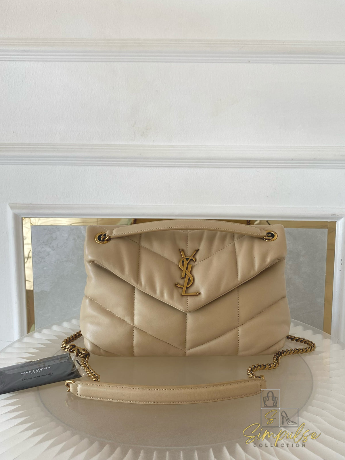YVES SAINT LAURENT LOULOU PUFFER LAMBSKIN BEIGE GHW