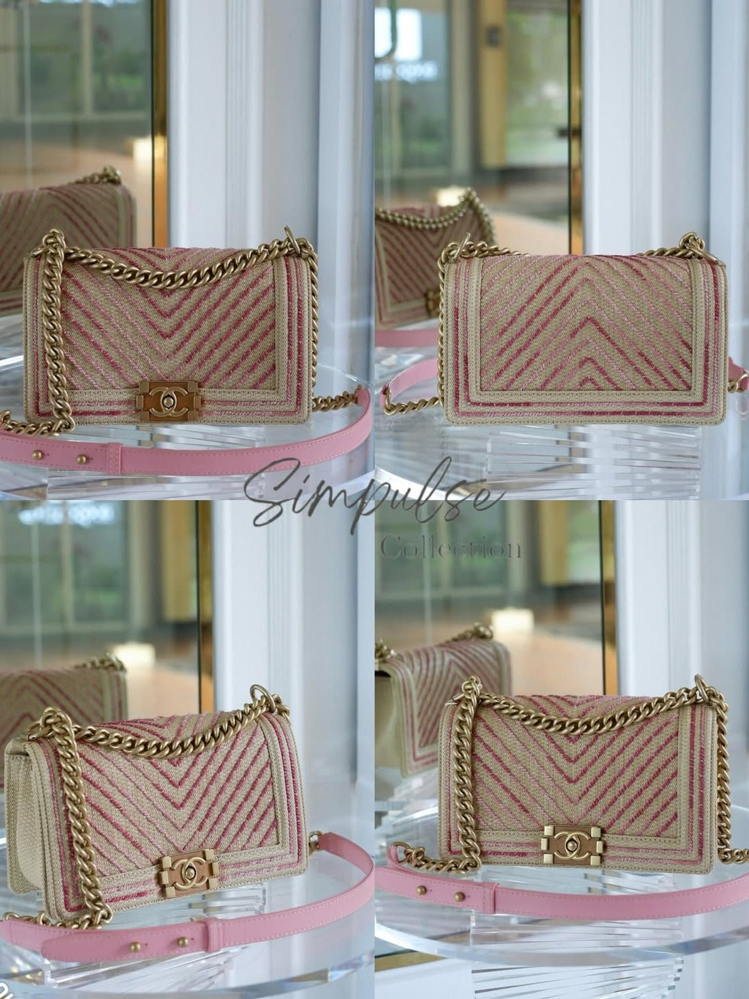 Chanel Leboy Old Medium Chevron Raffia & Leather in Beige/Pink w/ARGHW