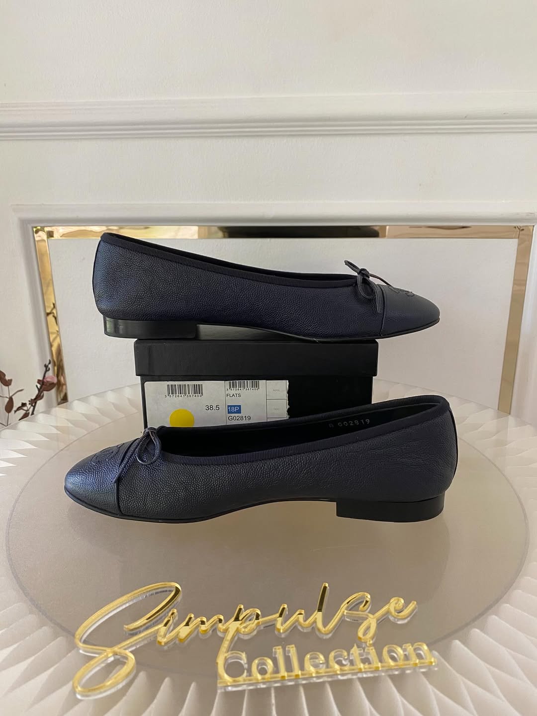 Navy Blue Cc Cap Toe Bow Flat Ballerina