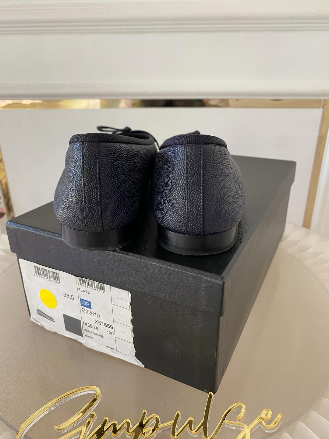 Navy Blue Cc Cap Toe Bow Flat Ballerina