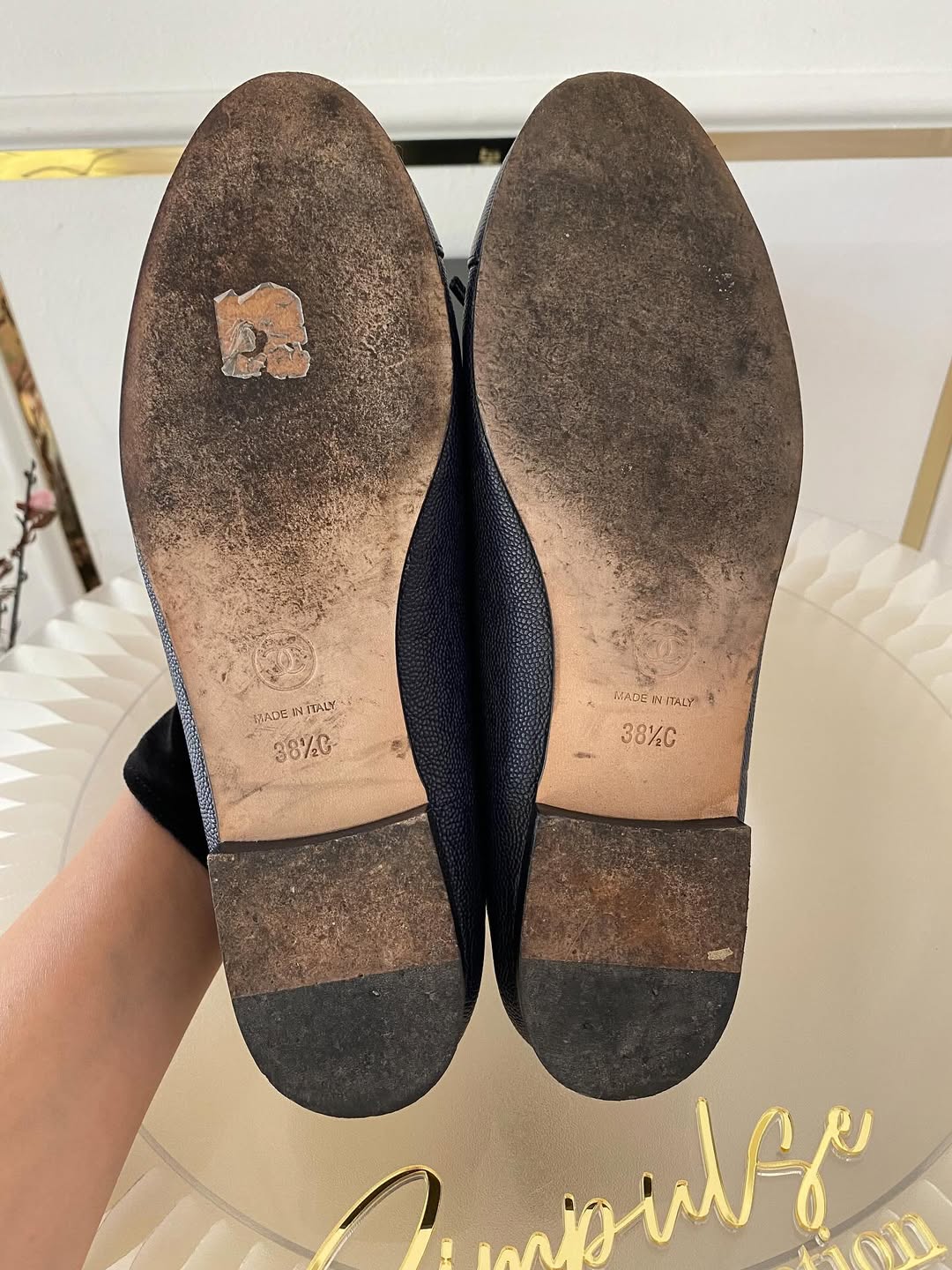 Navy Blue Cc Cap Toe Bow Flat Ballerina