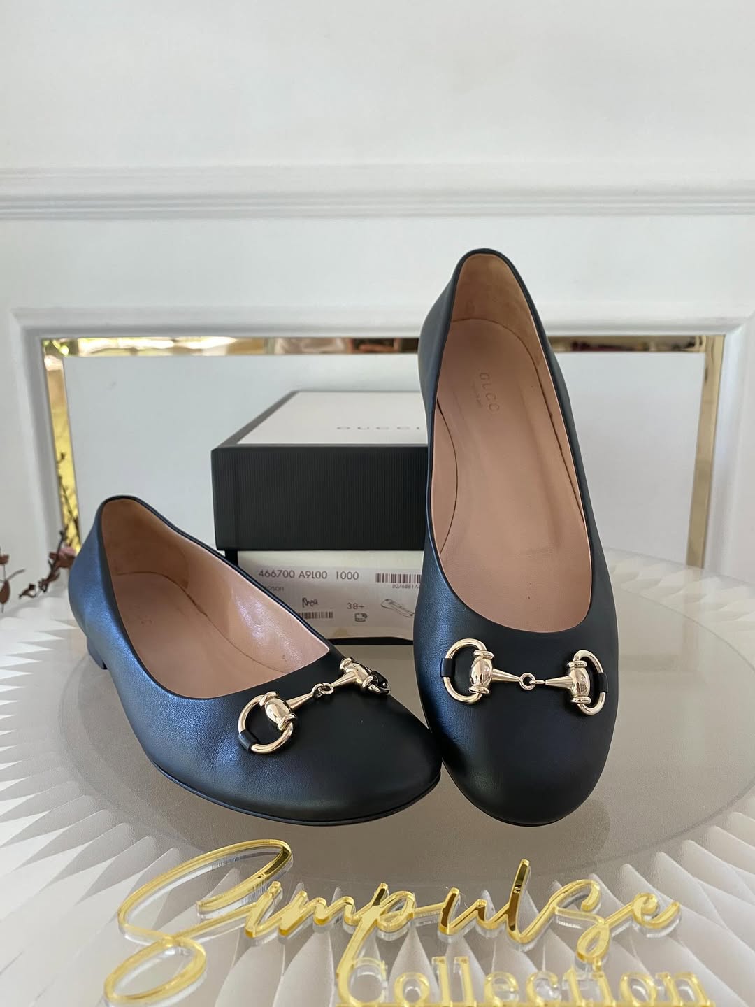 Gucci Black Leather Horsebit Ballet Flats