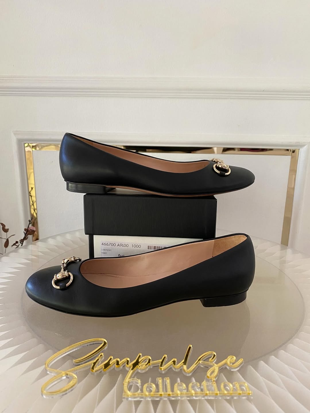 Gucci Black Leather Horsebit Ballet Flats
