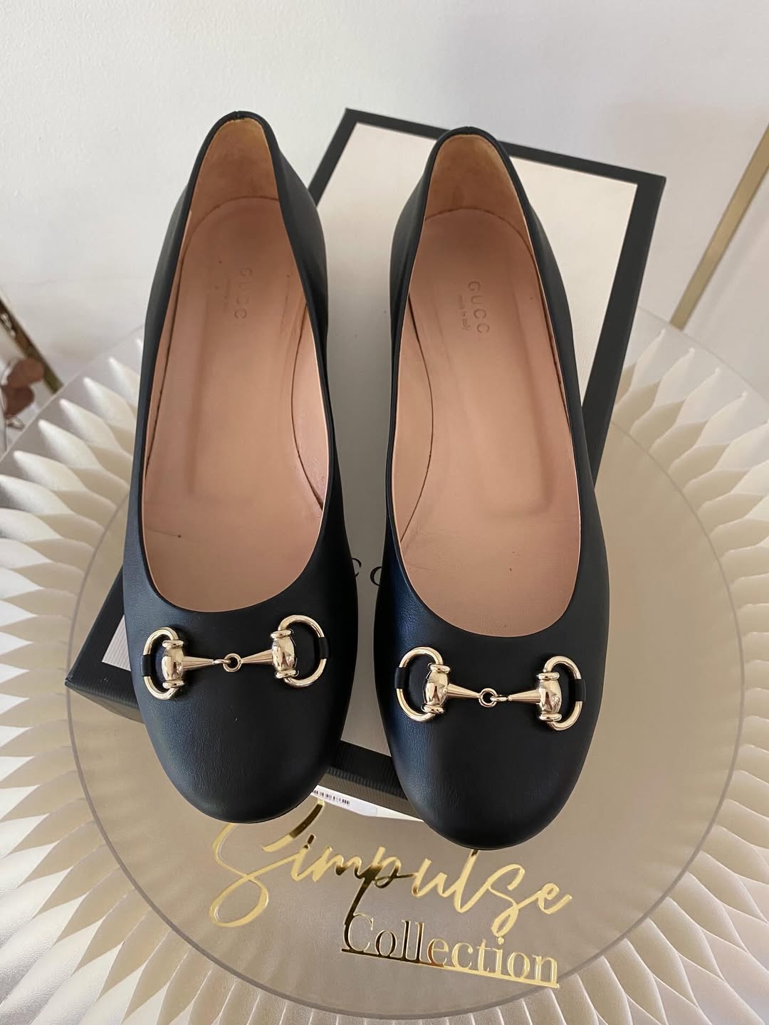 Gucci Black Leather Horsebit Ballet Flats