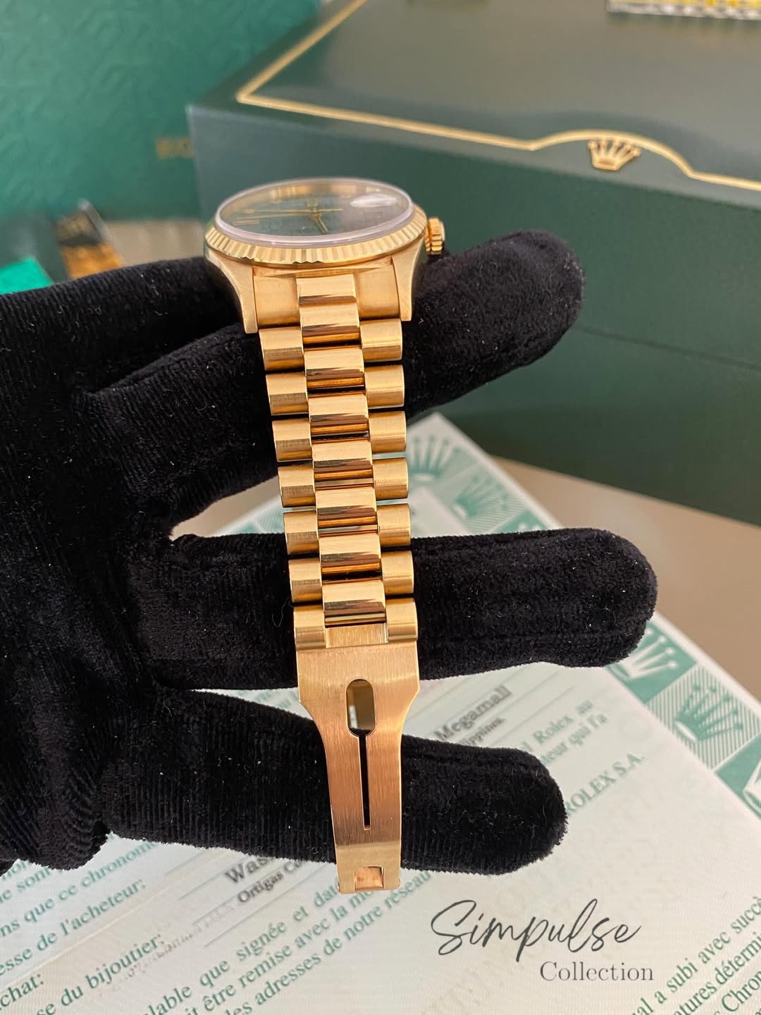 Rolex Day-Date 18k Solid Gold MOP Blue Ice Dial Anniv. Computer Face