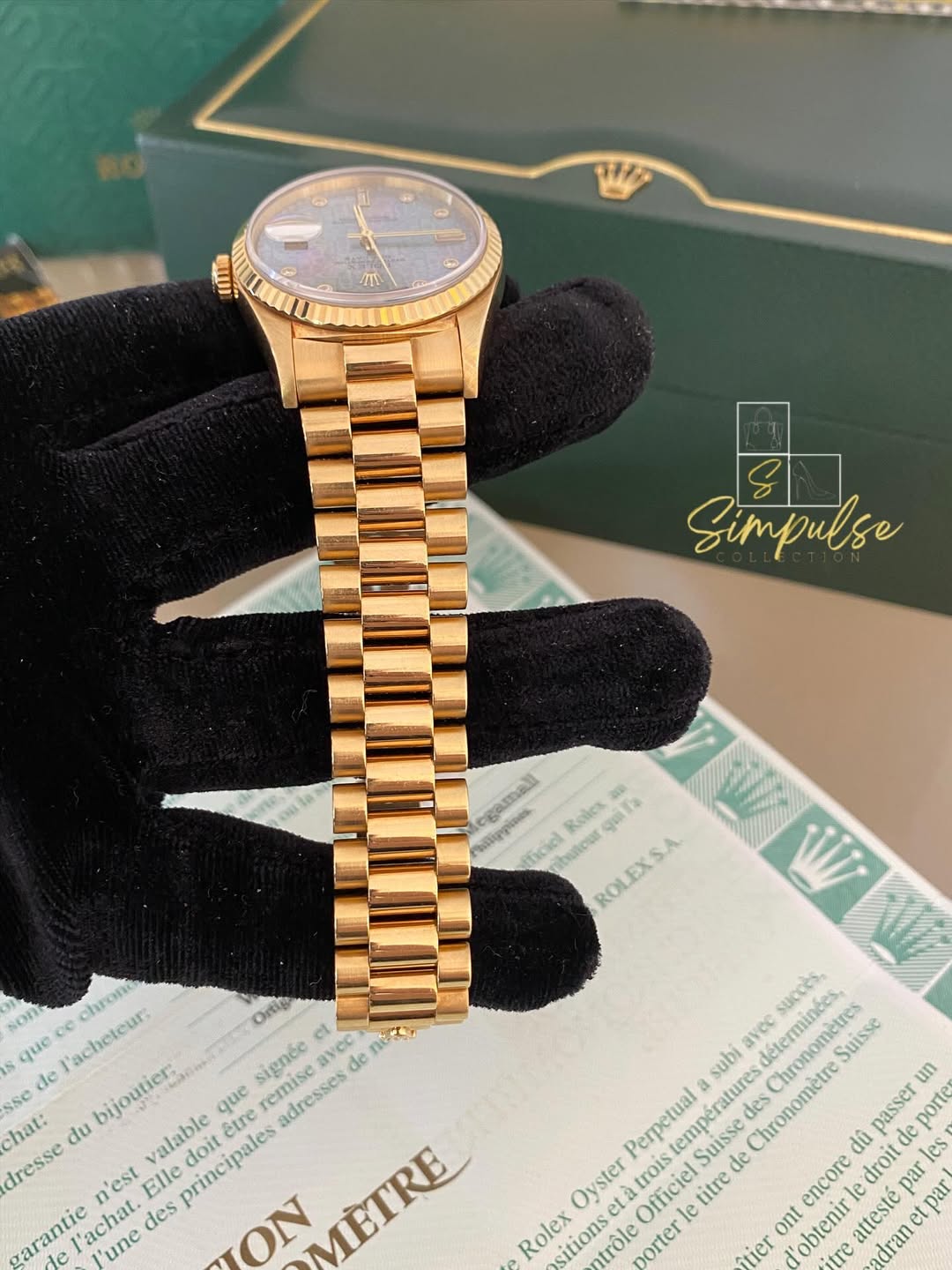 Rolex Day-Date 18k Solid Gold MOP Blue Ice Dial Anniv. Computer Face