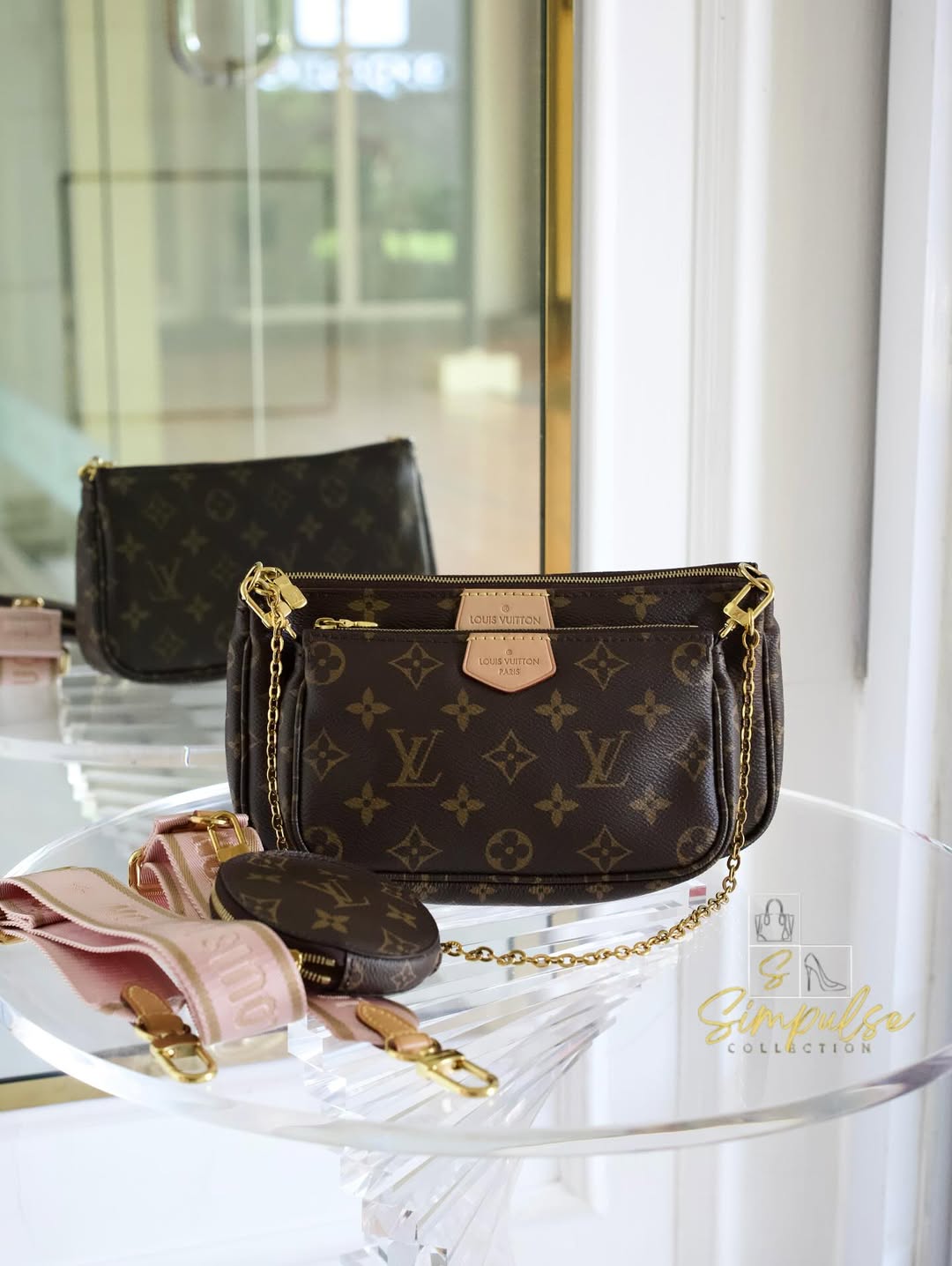 LOUIS VUITTON Multi Pochette Monogram Pink Strap