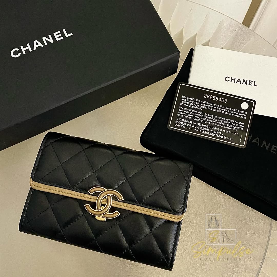 Chanel Matelasse Long Wallet w/ a Gold Tone Push Lock