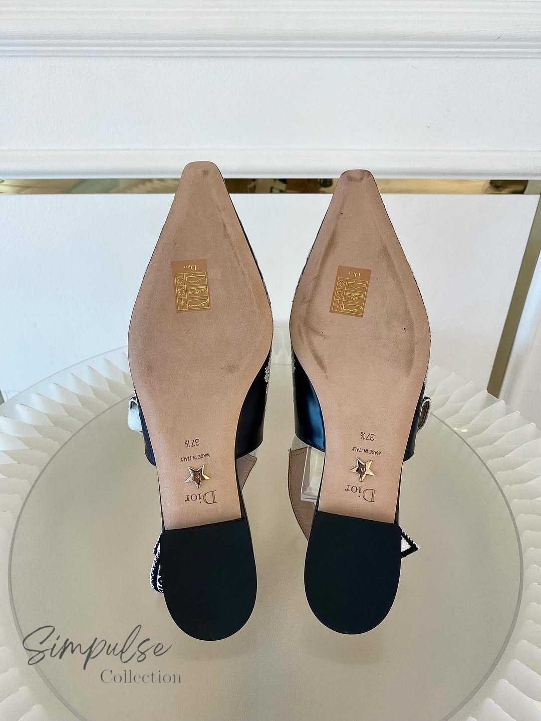 DIOR J'Adior Slingback Embroidered w/ White Lace-Like Rose Flats