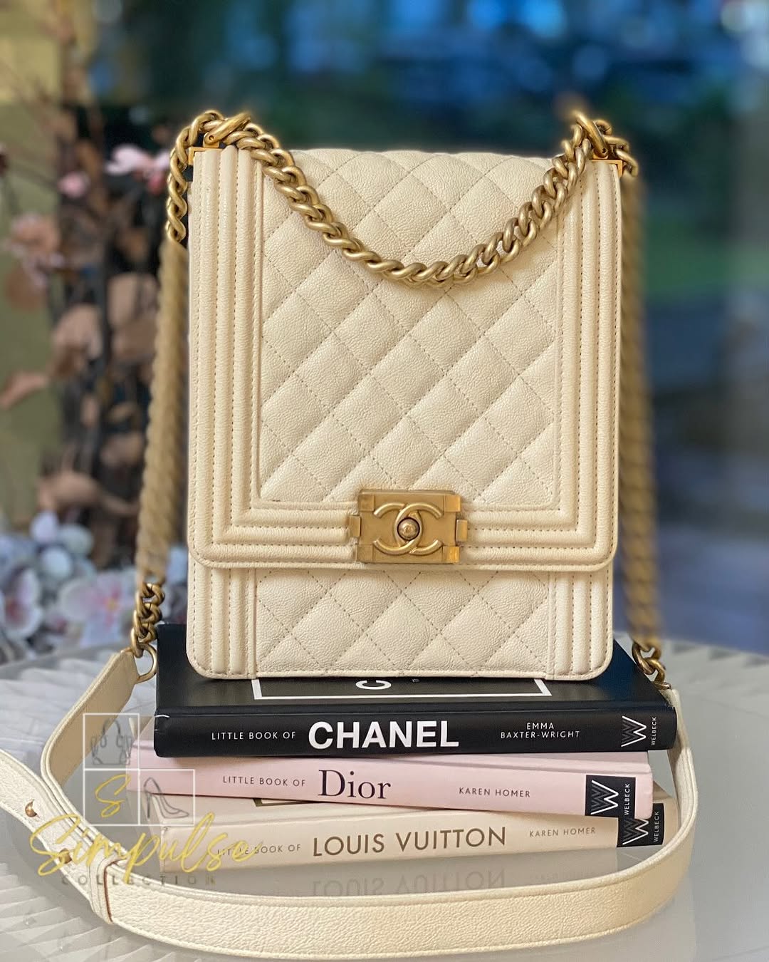 Chanel North South Boy Flap Caviar Offwhite Leather GHW