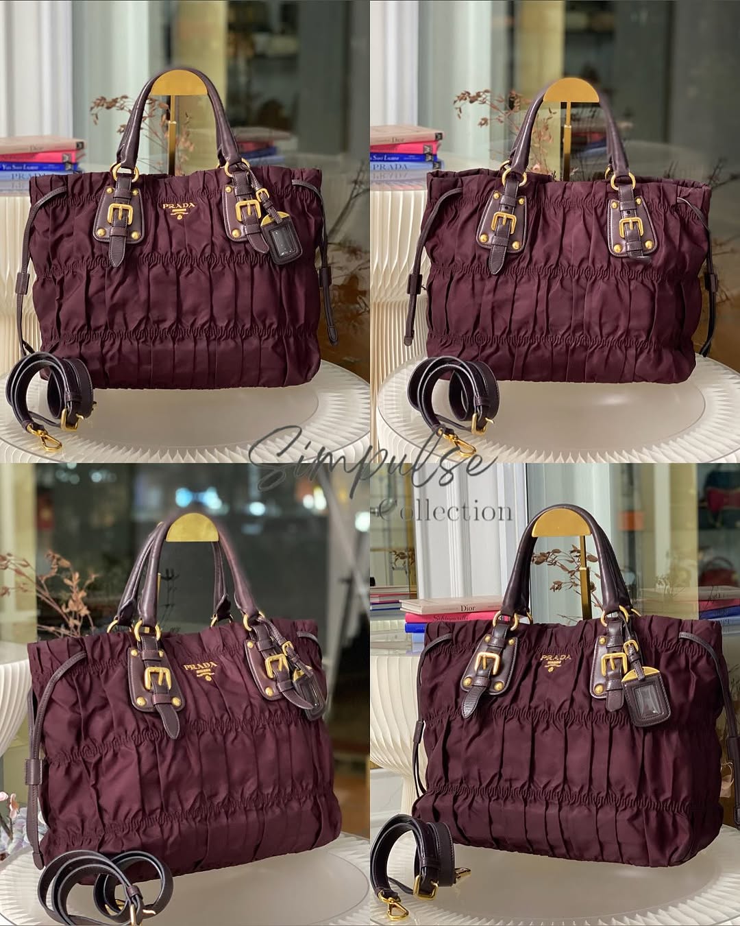P Tessuto Nylon Gaufre Bordeaux Large Tote