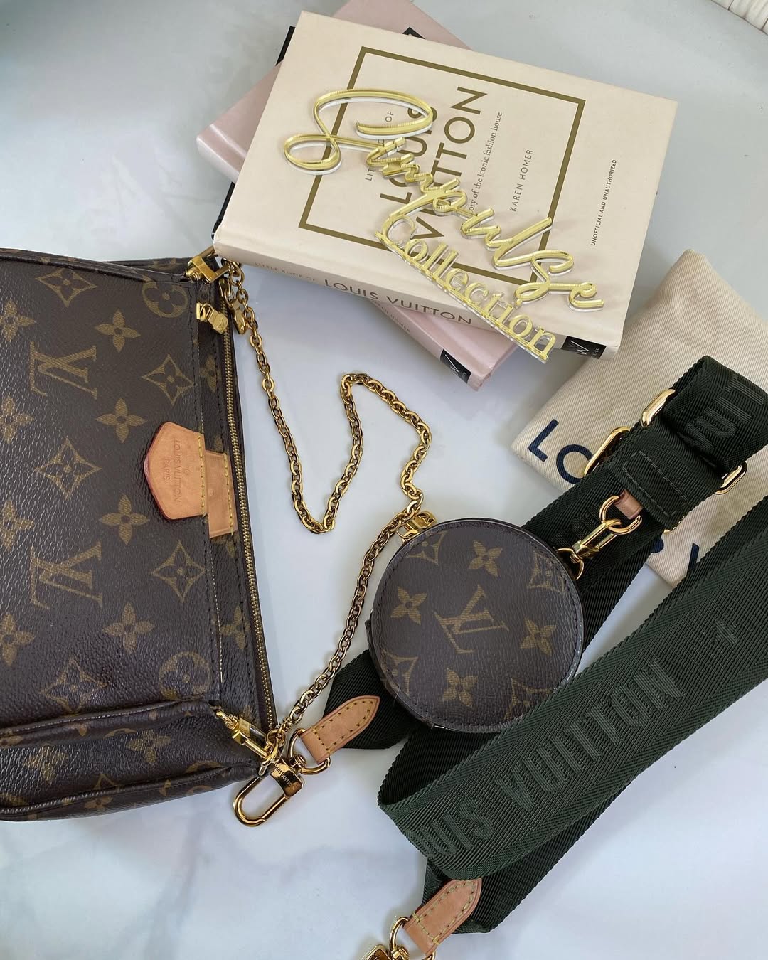 L V Multi pochette Monogram Army Green Strap