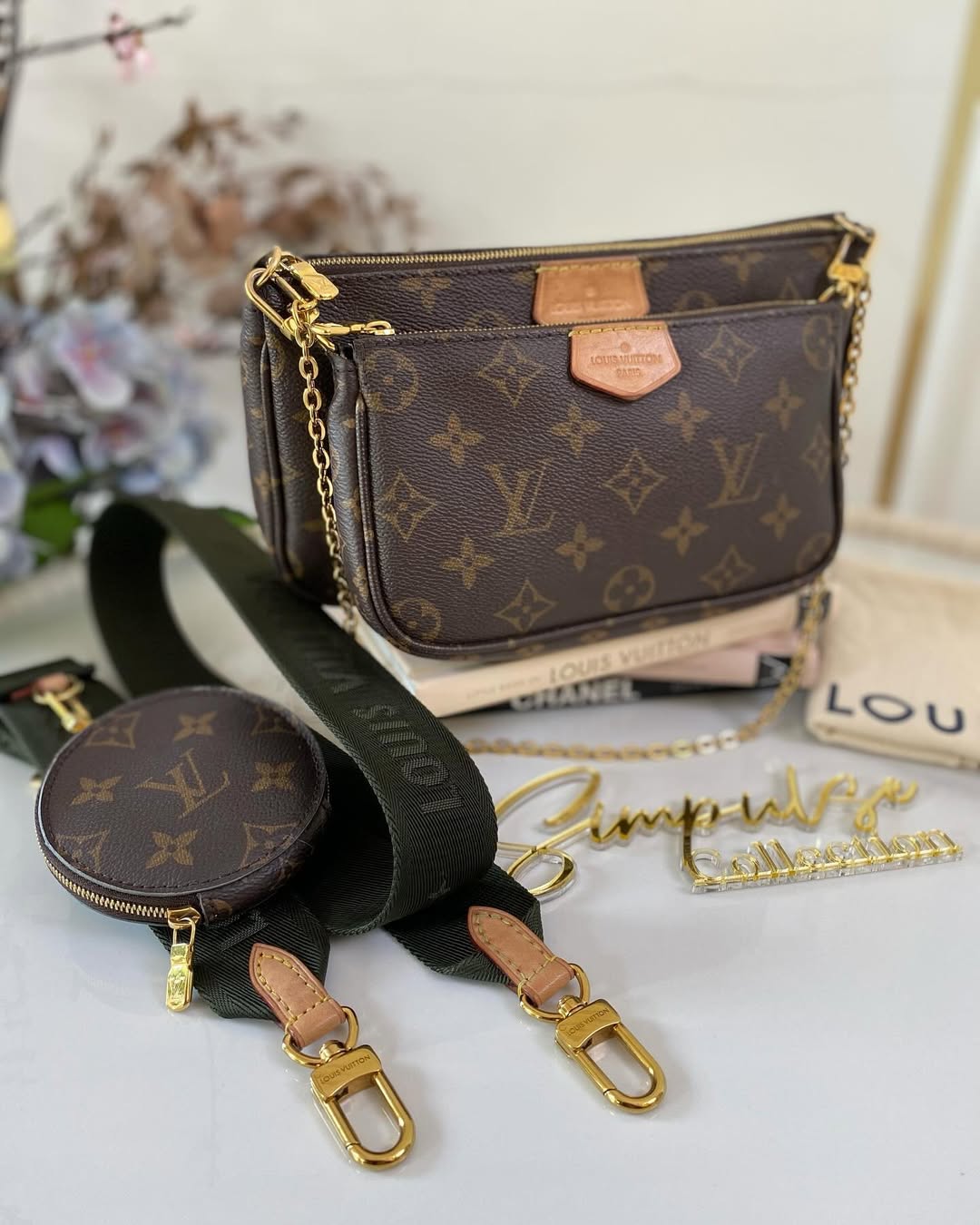L V Multi pochette Monogram Army Green Strap