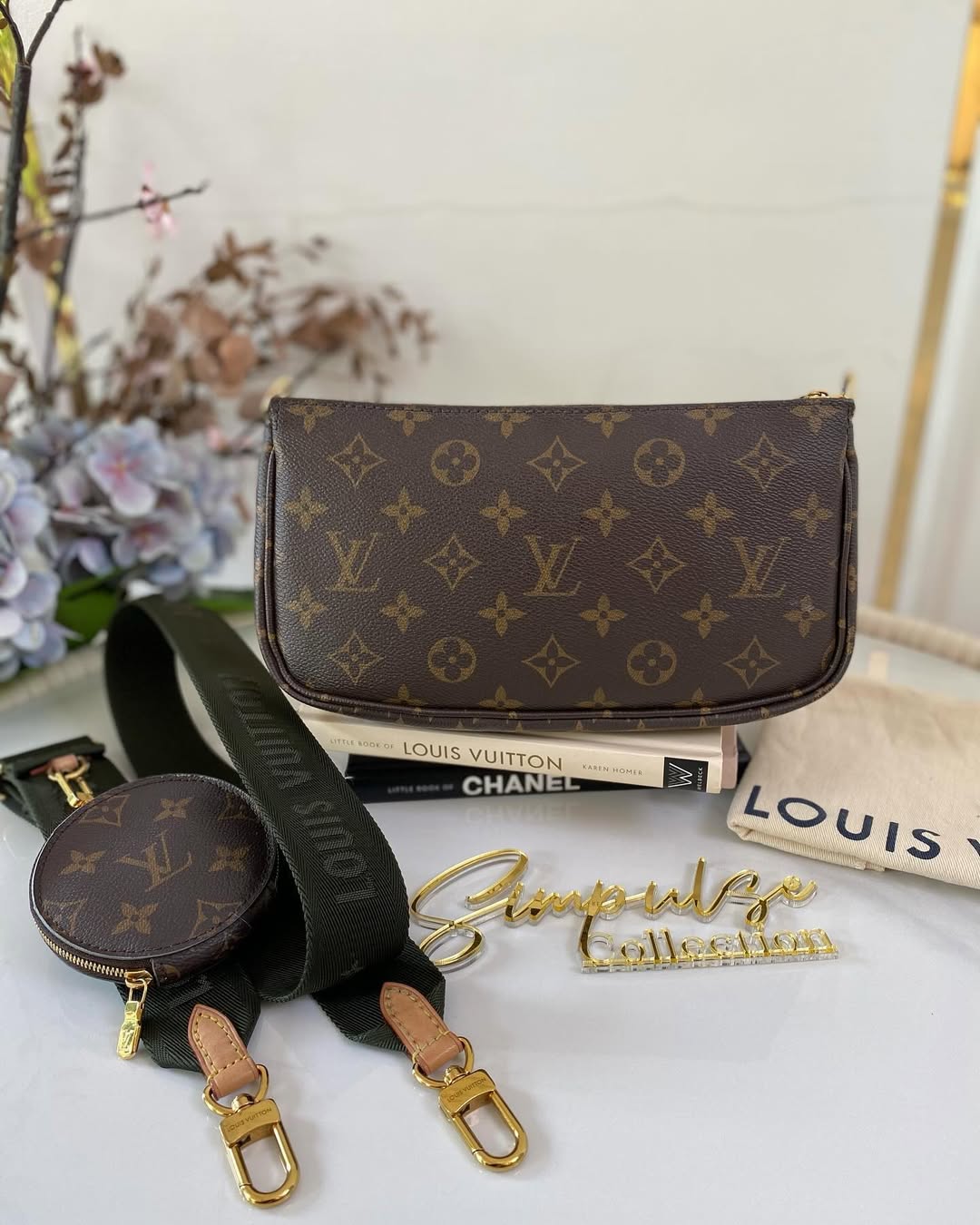 L V Multi pochette Monogram Army Green Strap