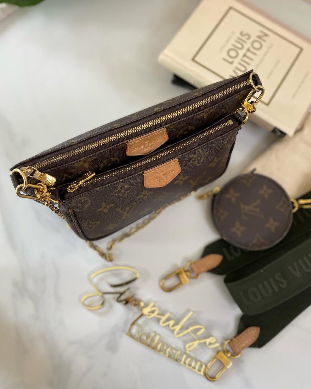 L V Multi pochette Monogram Army Green Strap