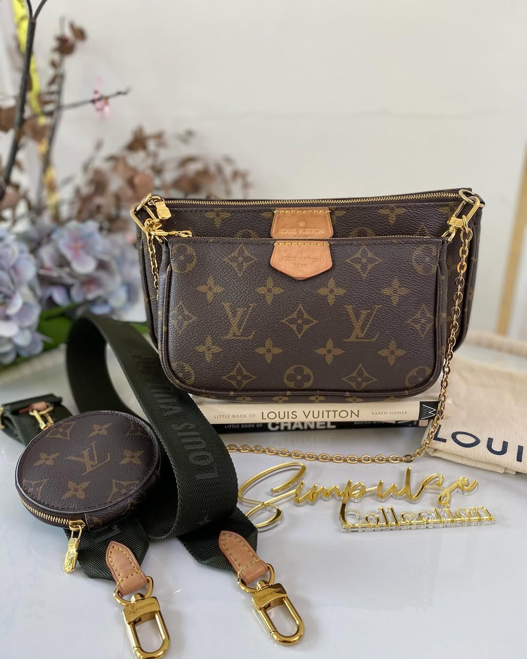 L V Multi pochette Monogram Army Green Strap