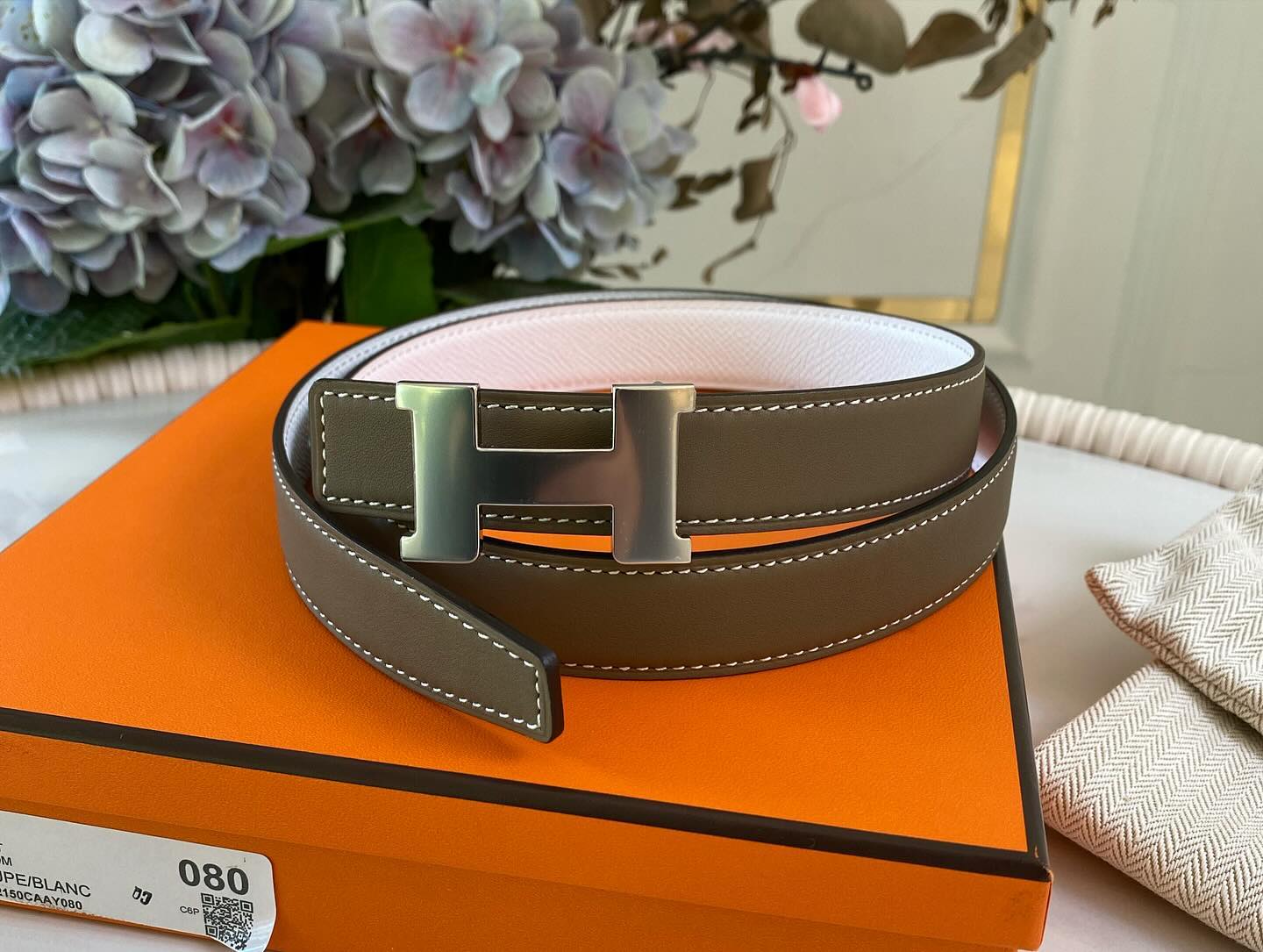 Hermes Reversible Etoupe/White Belt