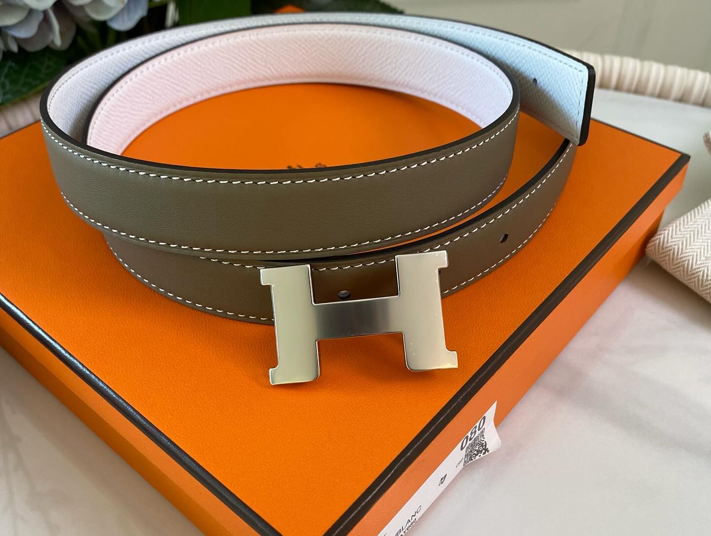 Hermes Reversible Etoupe/White Belt