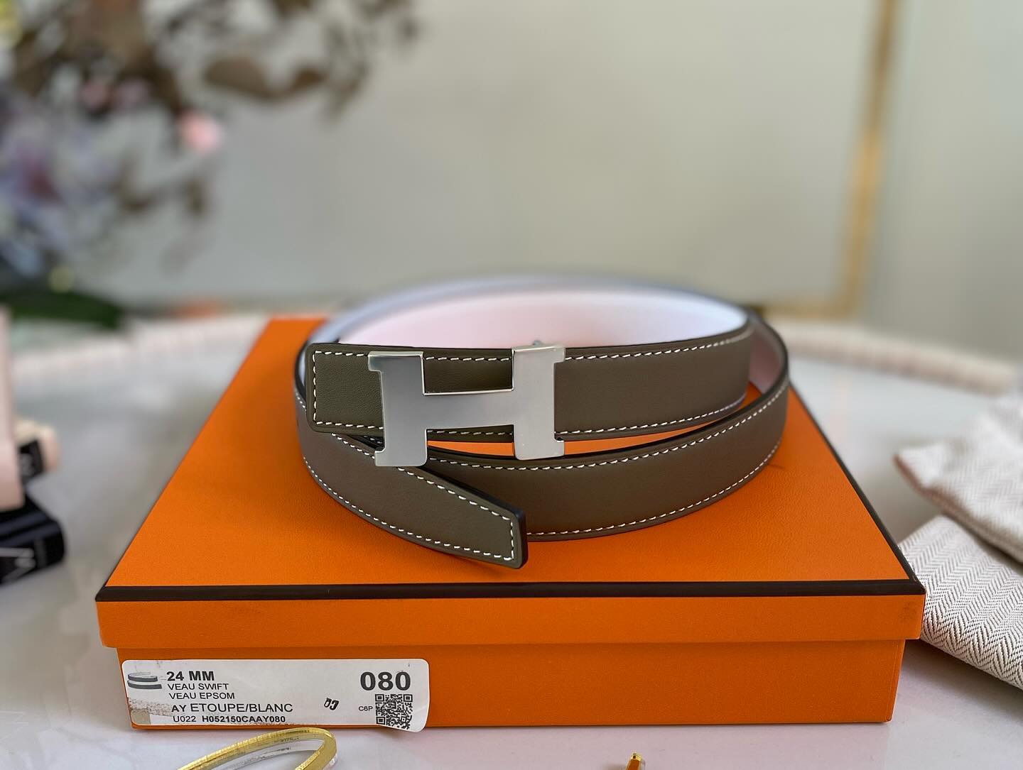 Hermes Reversible Etoupe/White Belt