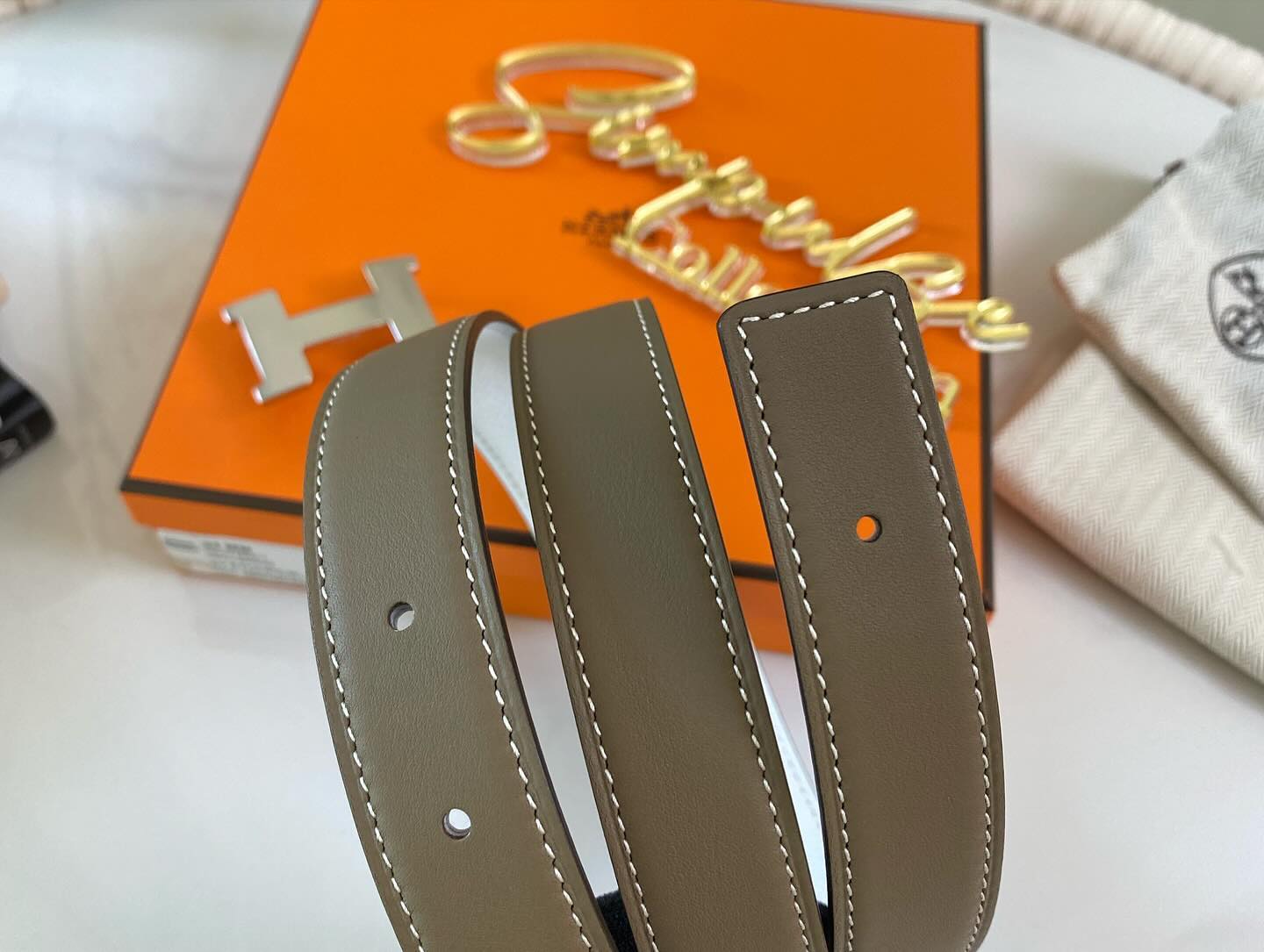 Hermes Reversible Etoupe/White Belt