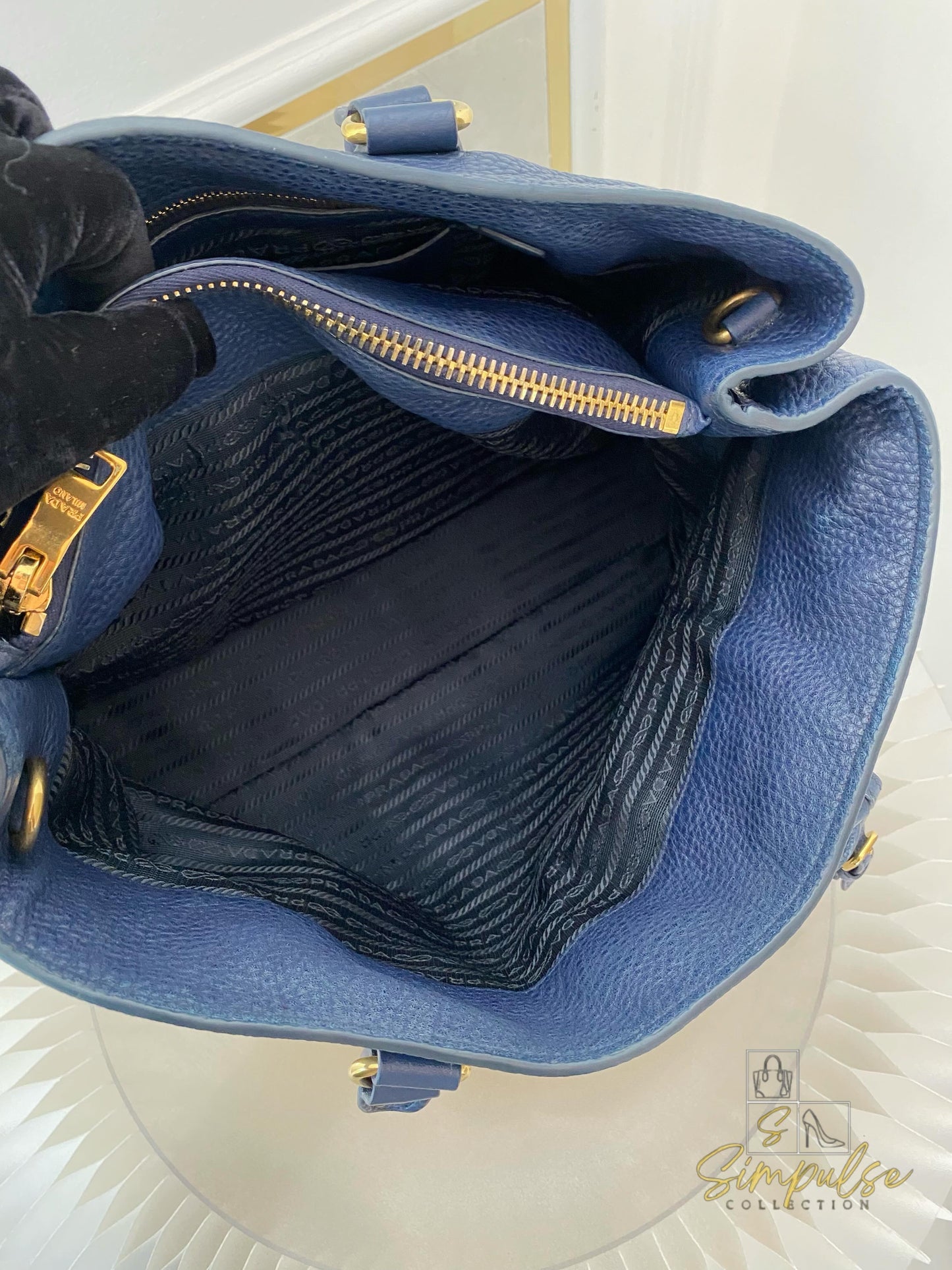 Prada Bluette Vitello Daino Leather Tote Bag