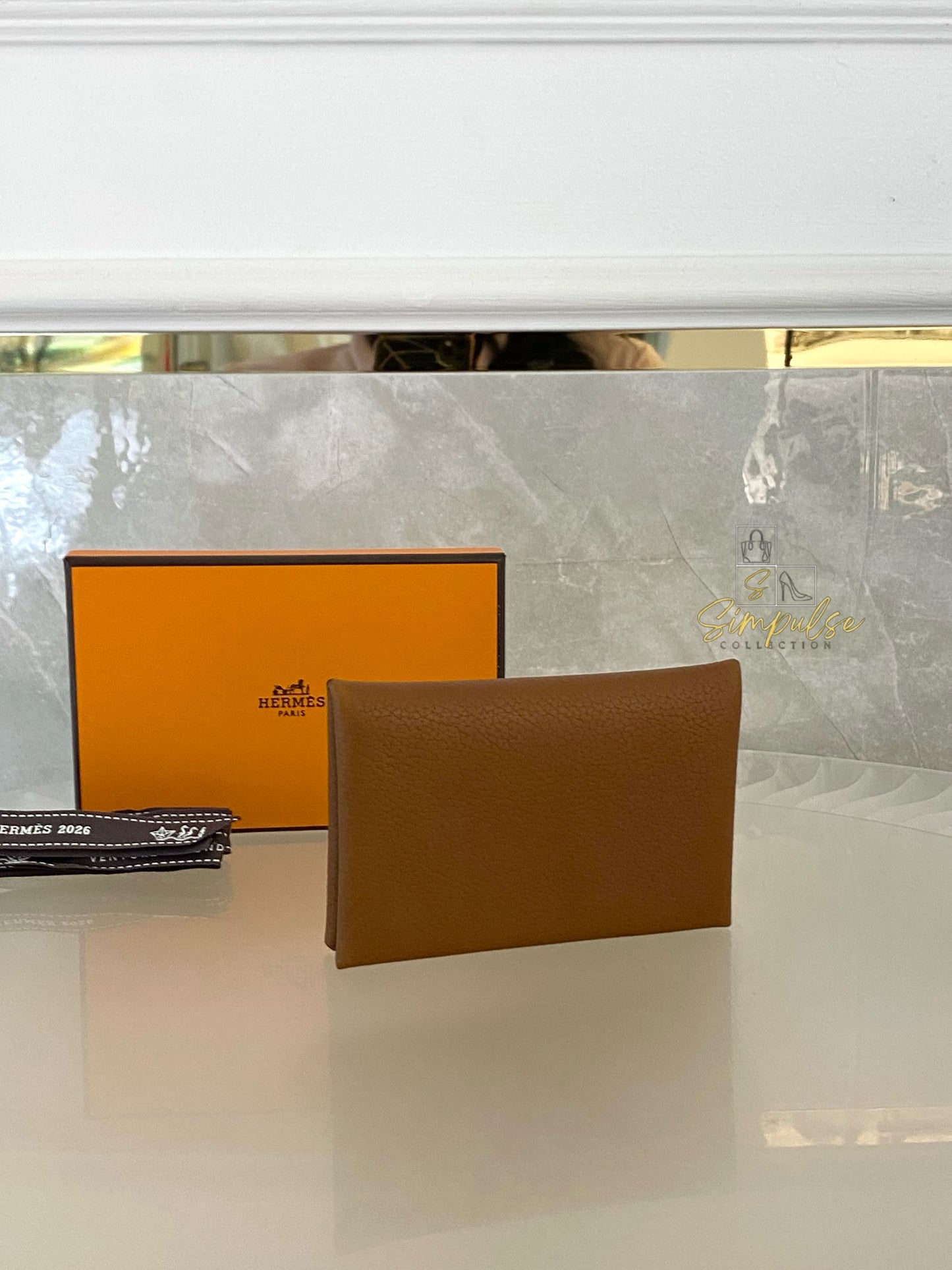 HERMES CALVI CARD HOLDER TAN