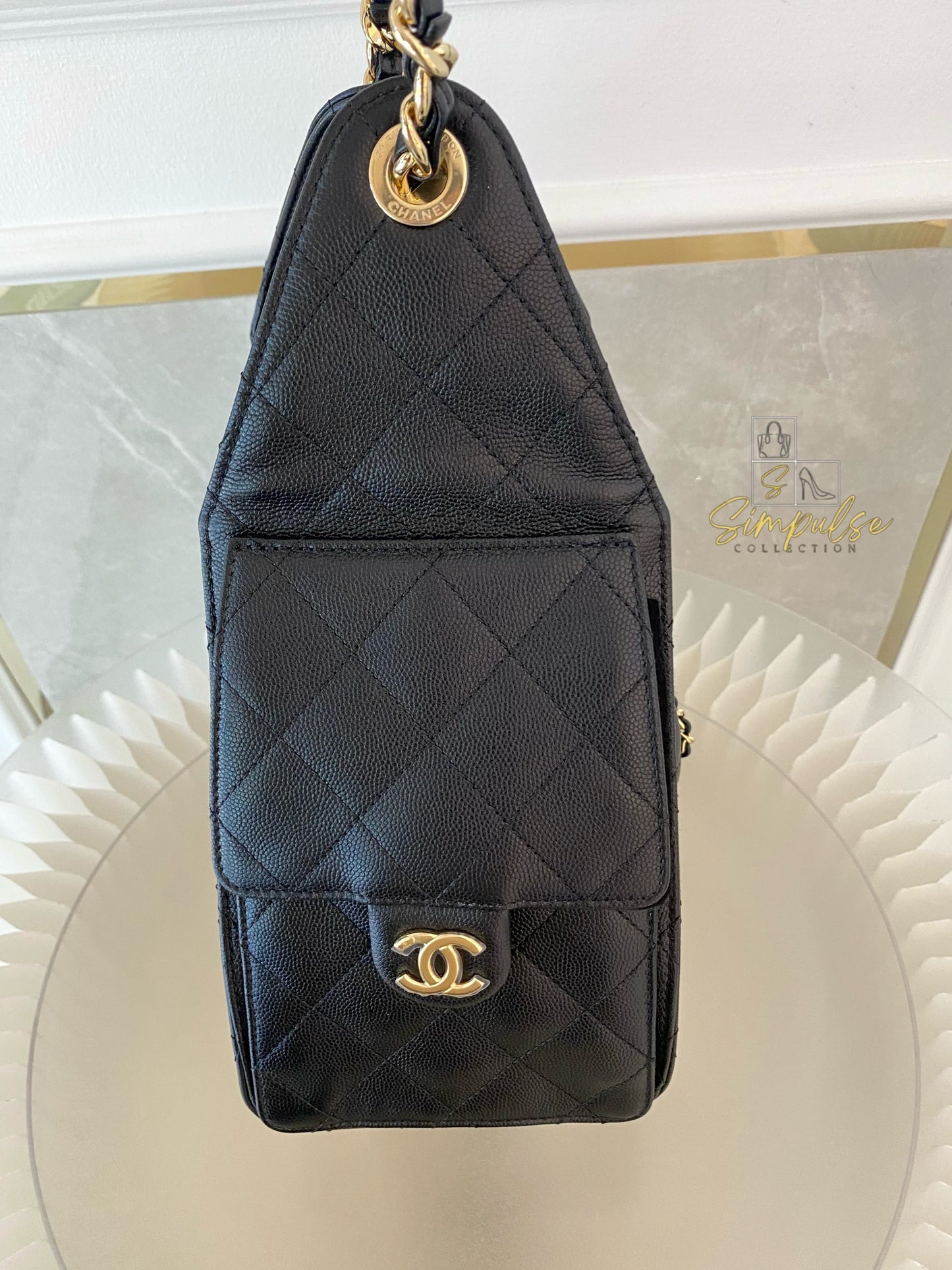 CHANEL C25 SMALL BLACK CAVIAR GHW