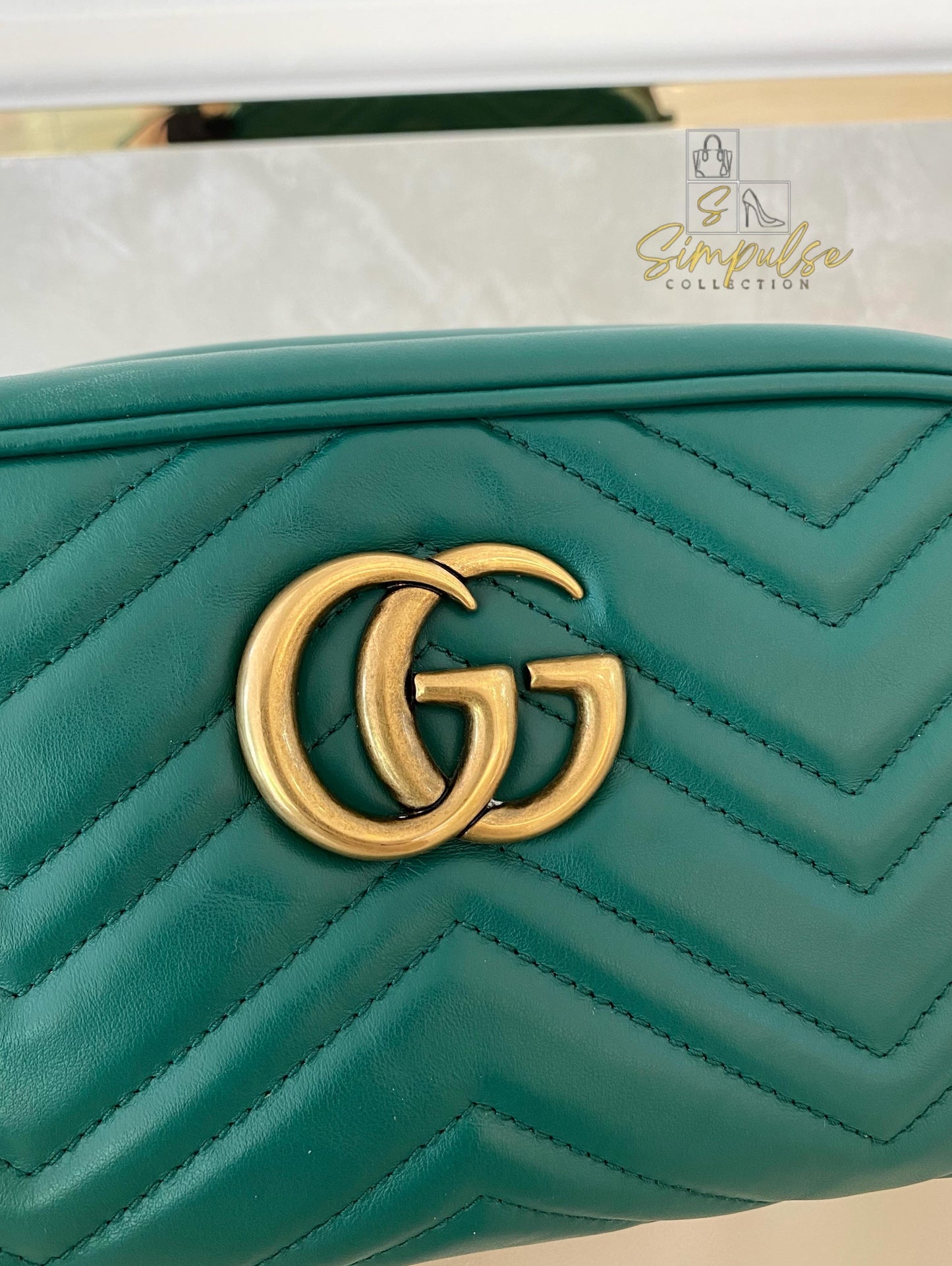 Gucci Marmont Calfskin Matelasse Small Gg Green