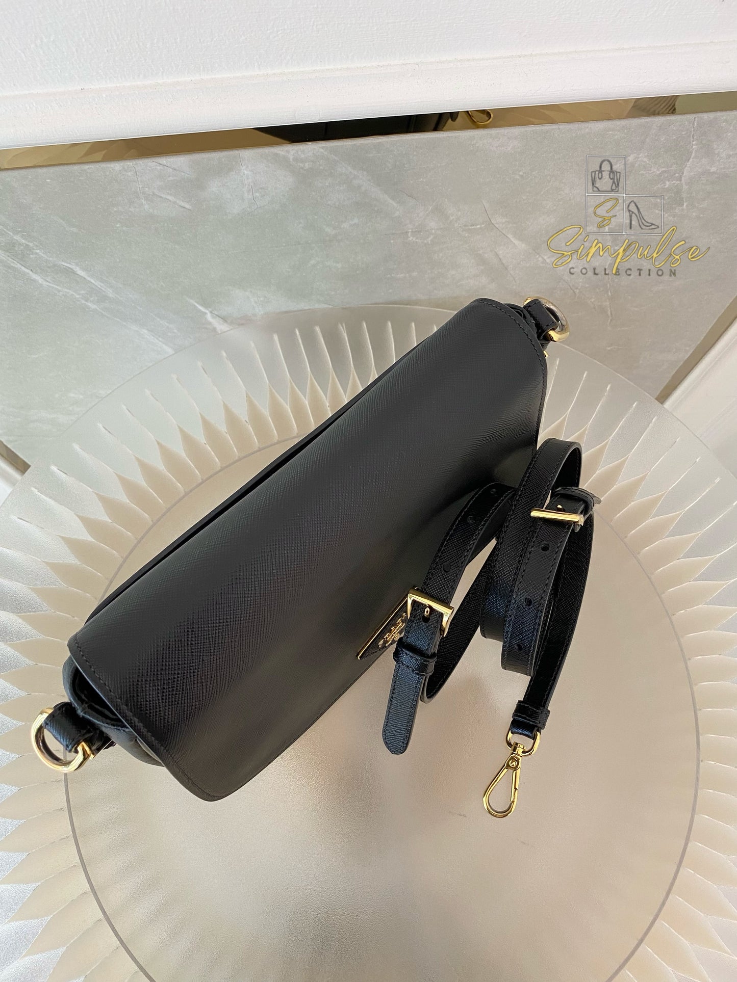 PRADA BLACK DAINO FLAP CROSSBODY BAG