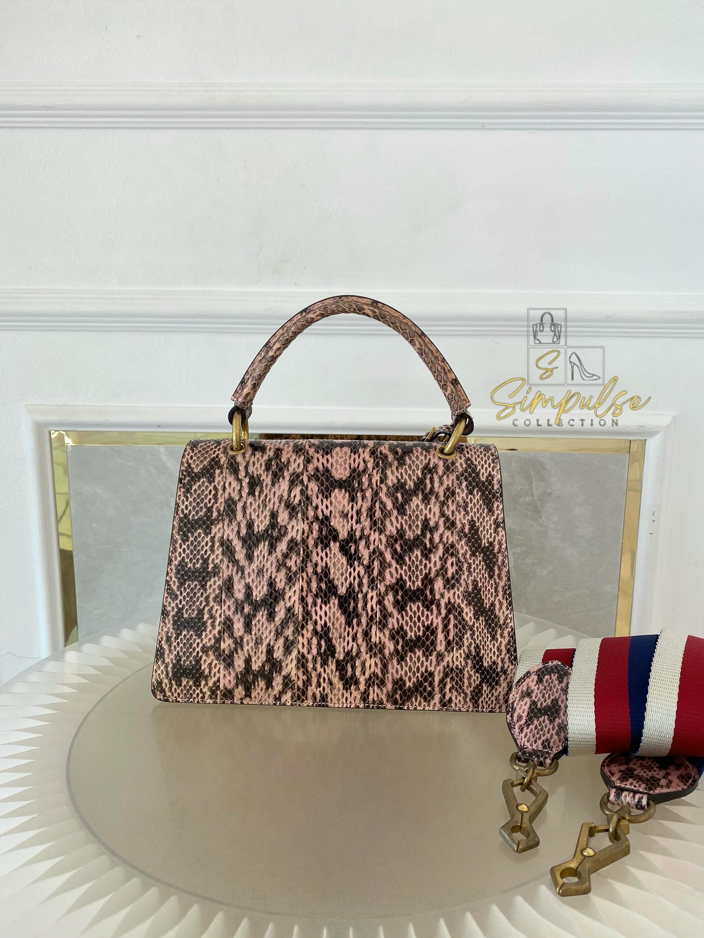 Gucci Queen Margaret Small Snakeskin Top Handle in Pink